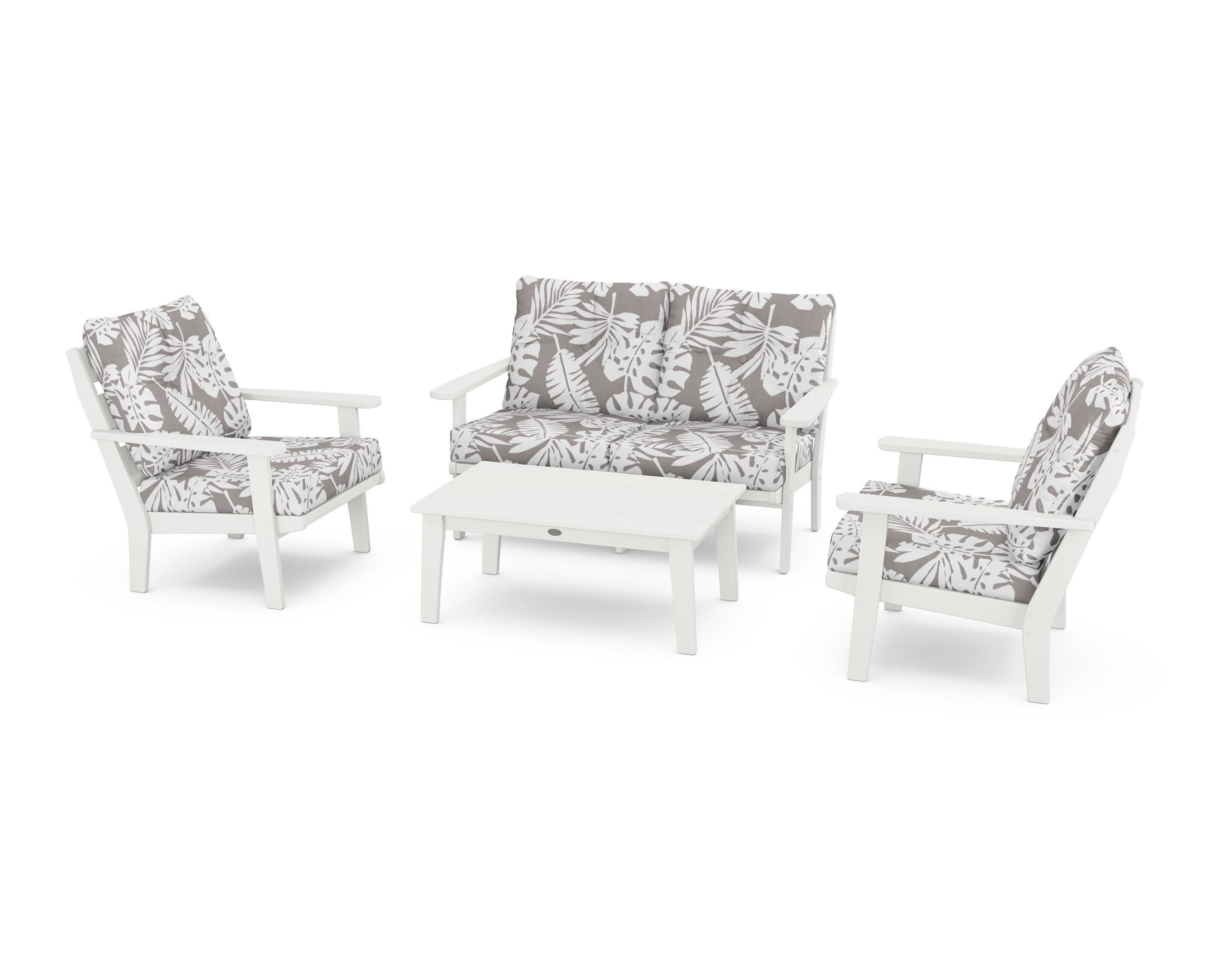 Lakeside 4-Piece Deep Seating Set in Vintage White / Leaf Grey Mist
