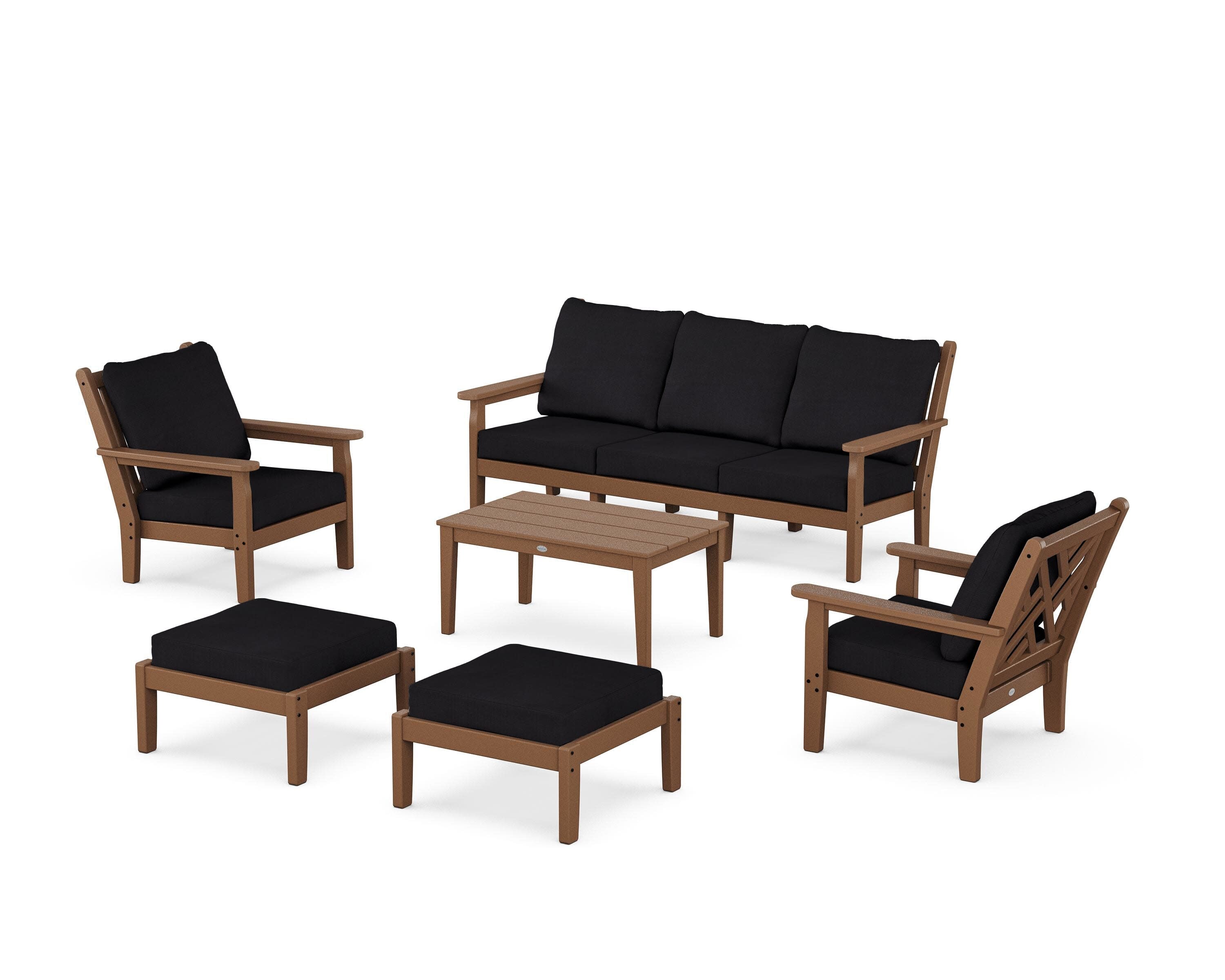 Chippendale 6-Piece Lounge Sofa Set in Teak / Midnight Linen