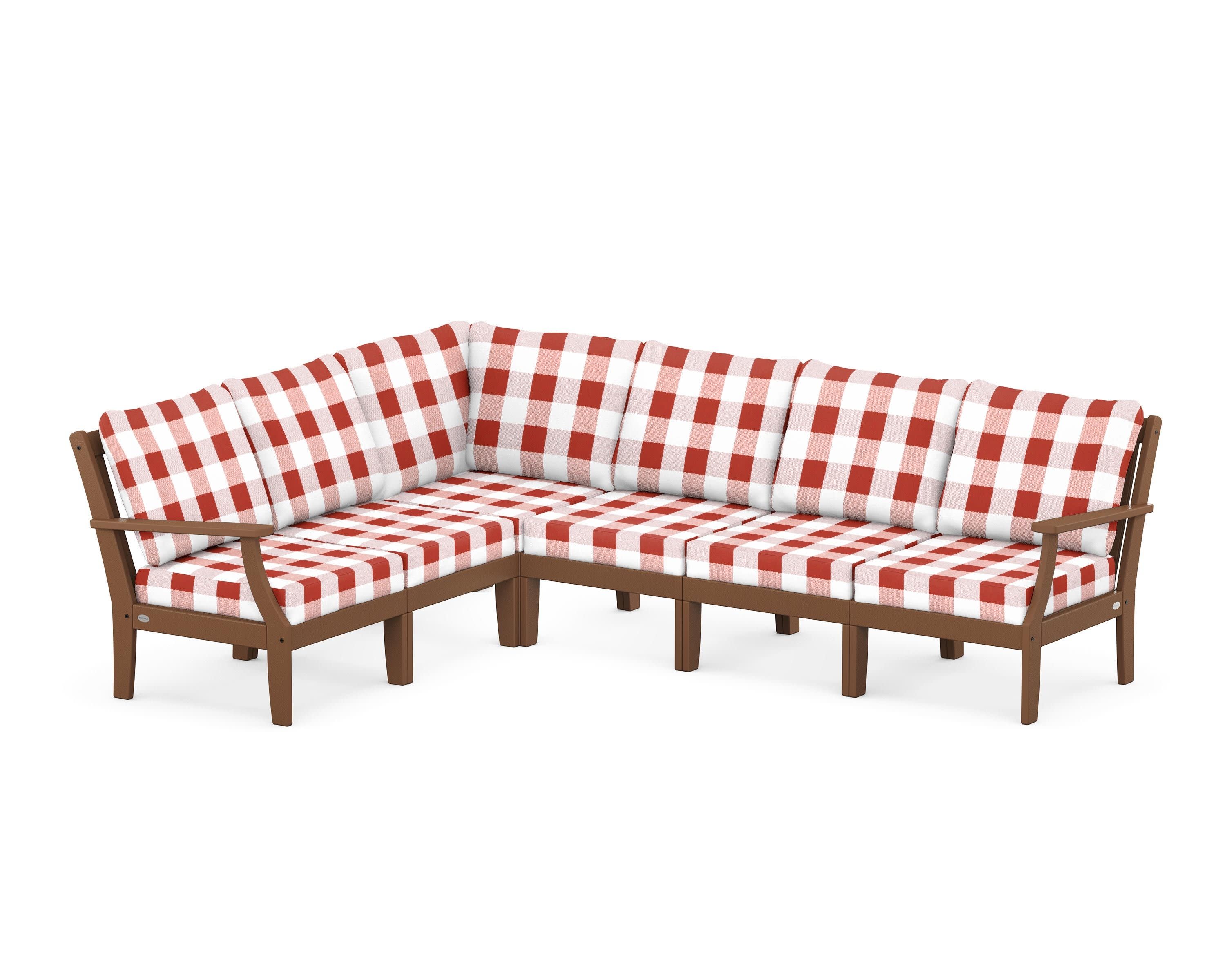 Braxton Modular 6-Piece Deep Seating Set in Teak / Buffalo Plaid Crimson