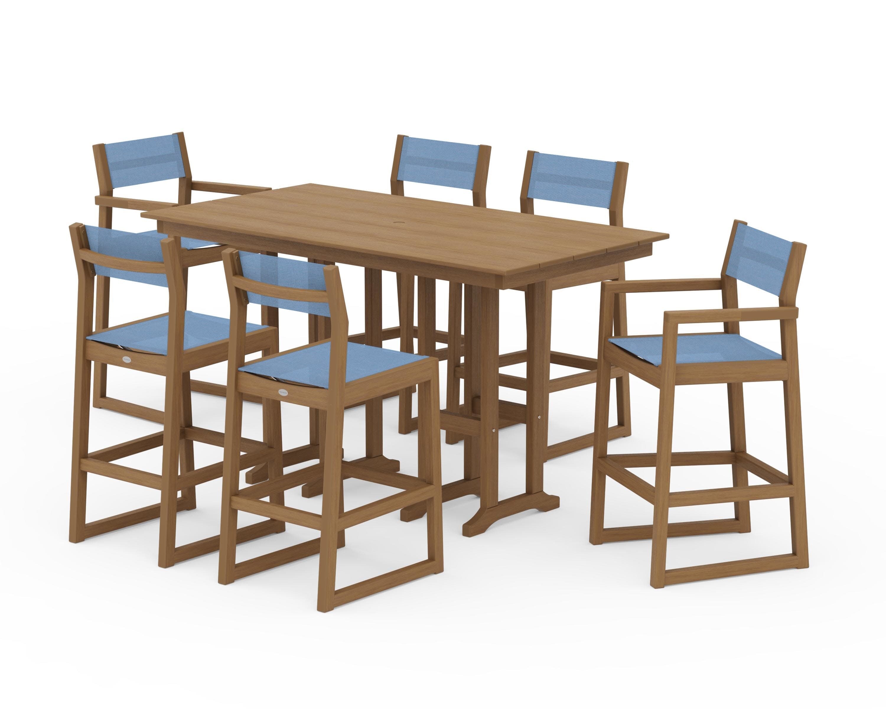 EDGE Sling 7-Piece Farmhouse Bar Set in Natural / Poolside Sling