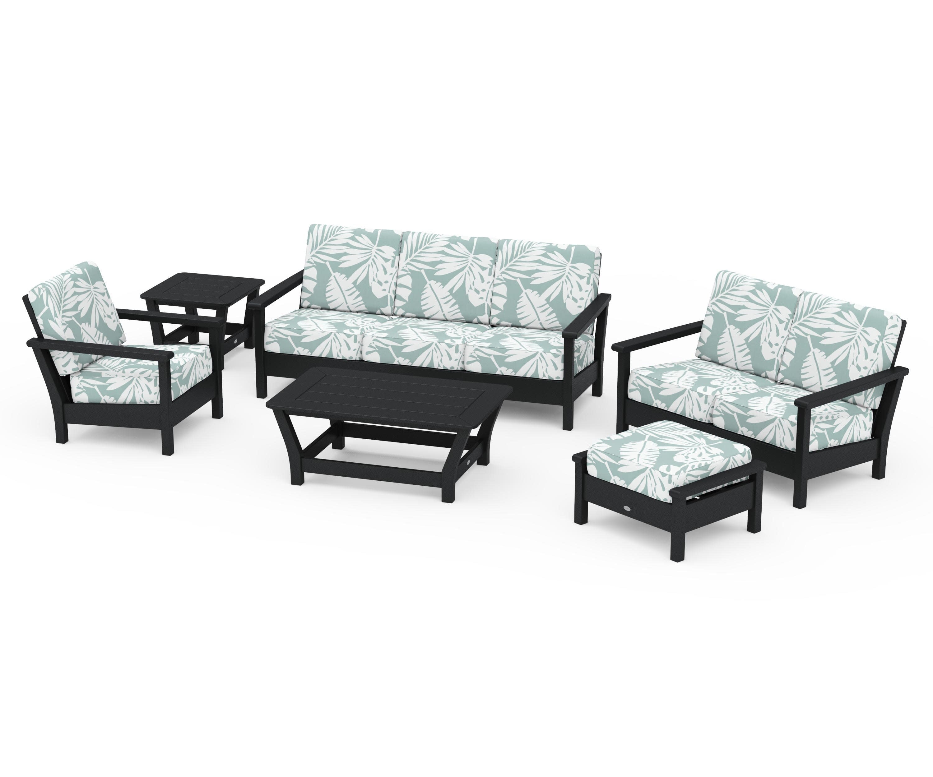 Harbour 6-Piece Outdoor Living Set in Black / Leaf Glacier Spa