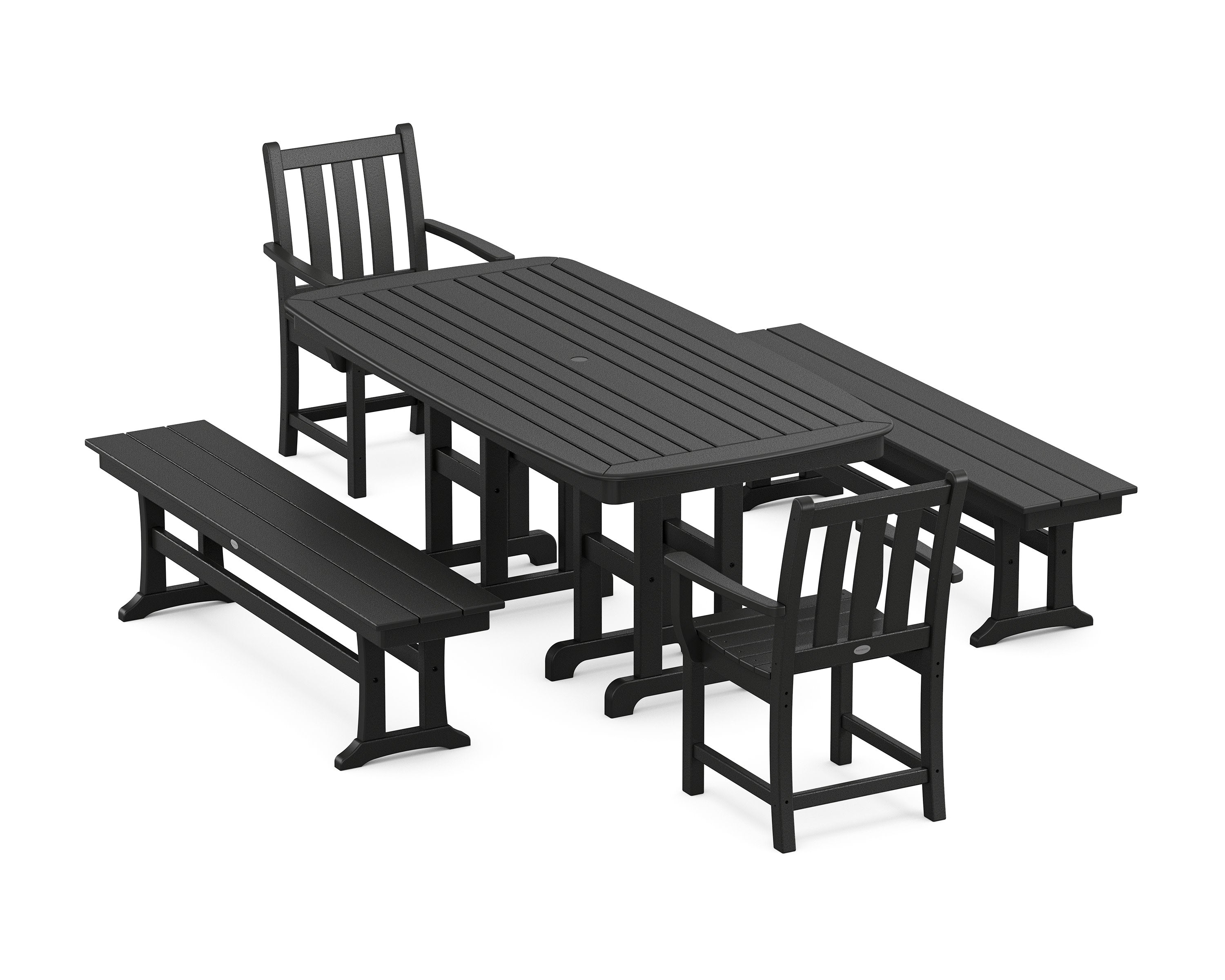 Traditional Garden 5-Piece Dining Set with Benches in Black