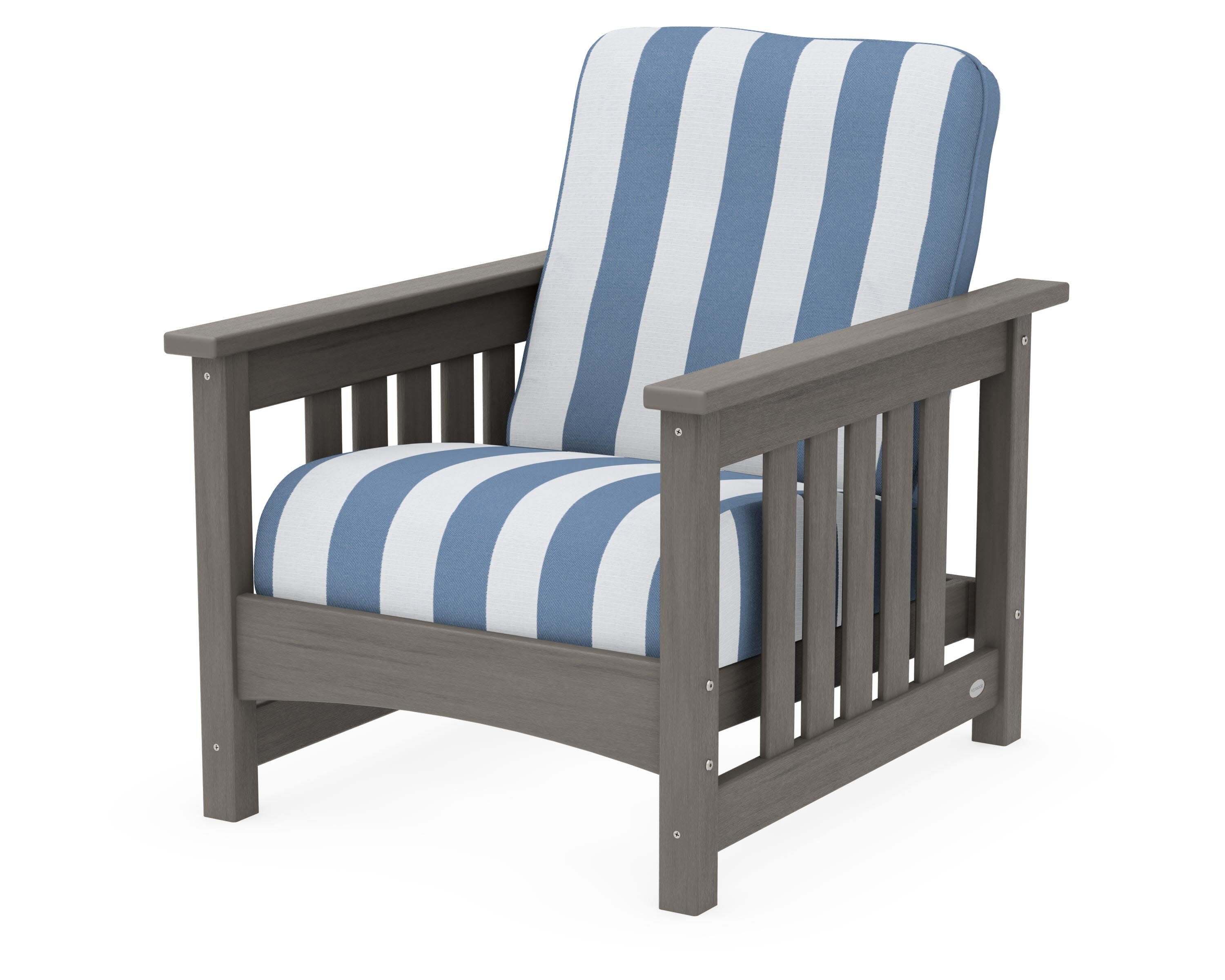 Club Mission Chair in Driftwood / Cabana Stripe Sky Blue