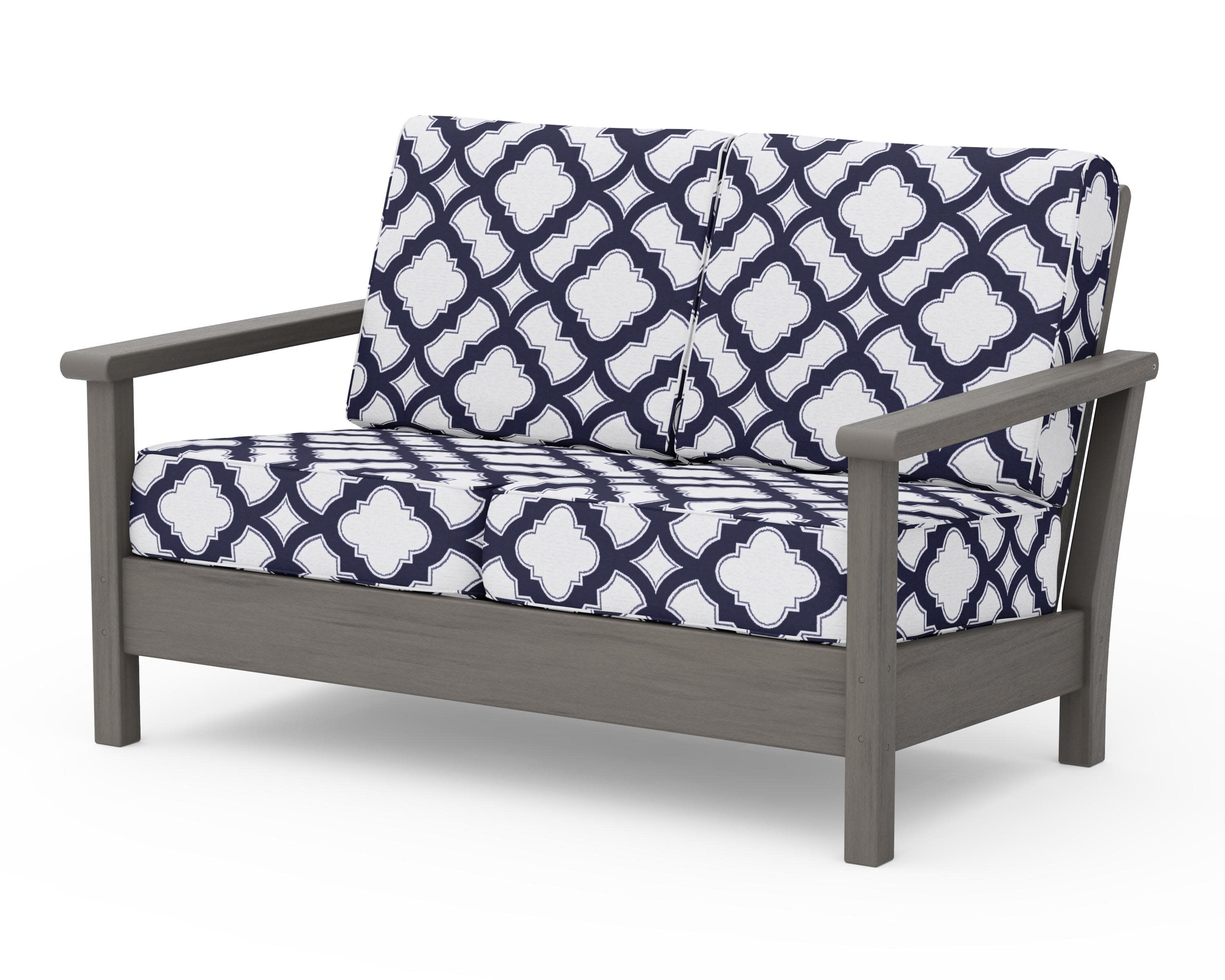 Harbour Deep Seating Loveseat in Driftwood / Trellis Navy