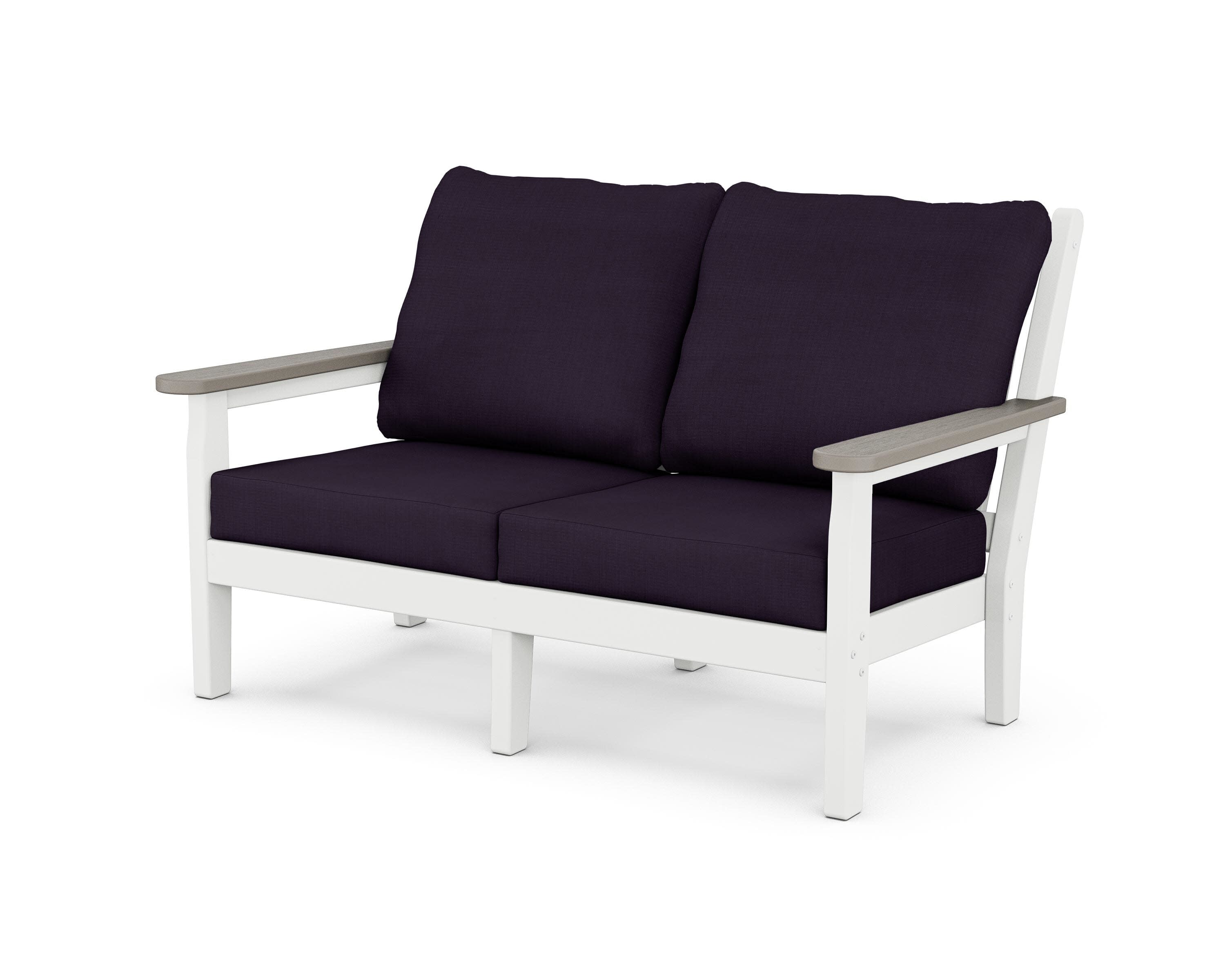 Chippendale Deep Seating Loveseat in White / Driftwood / Navy Linen