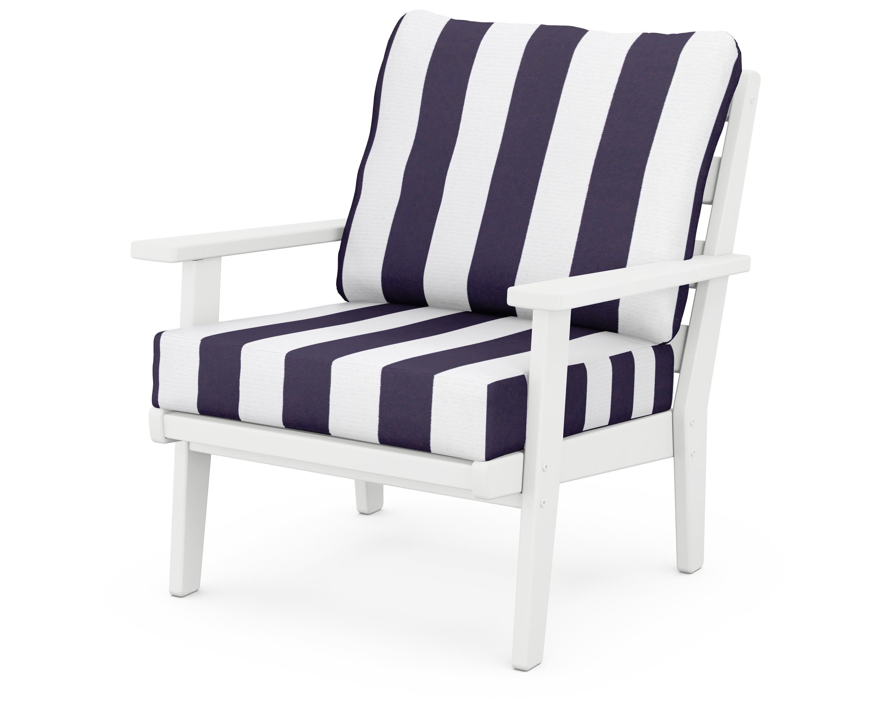 Grant Park Deep Seating Chair in White / Cabana Stripe Navy