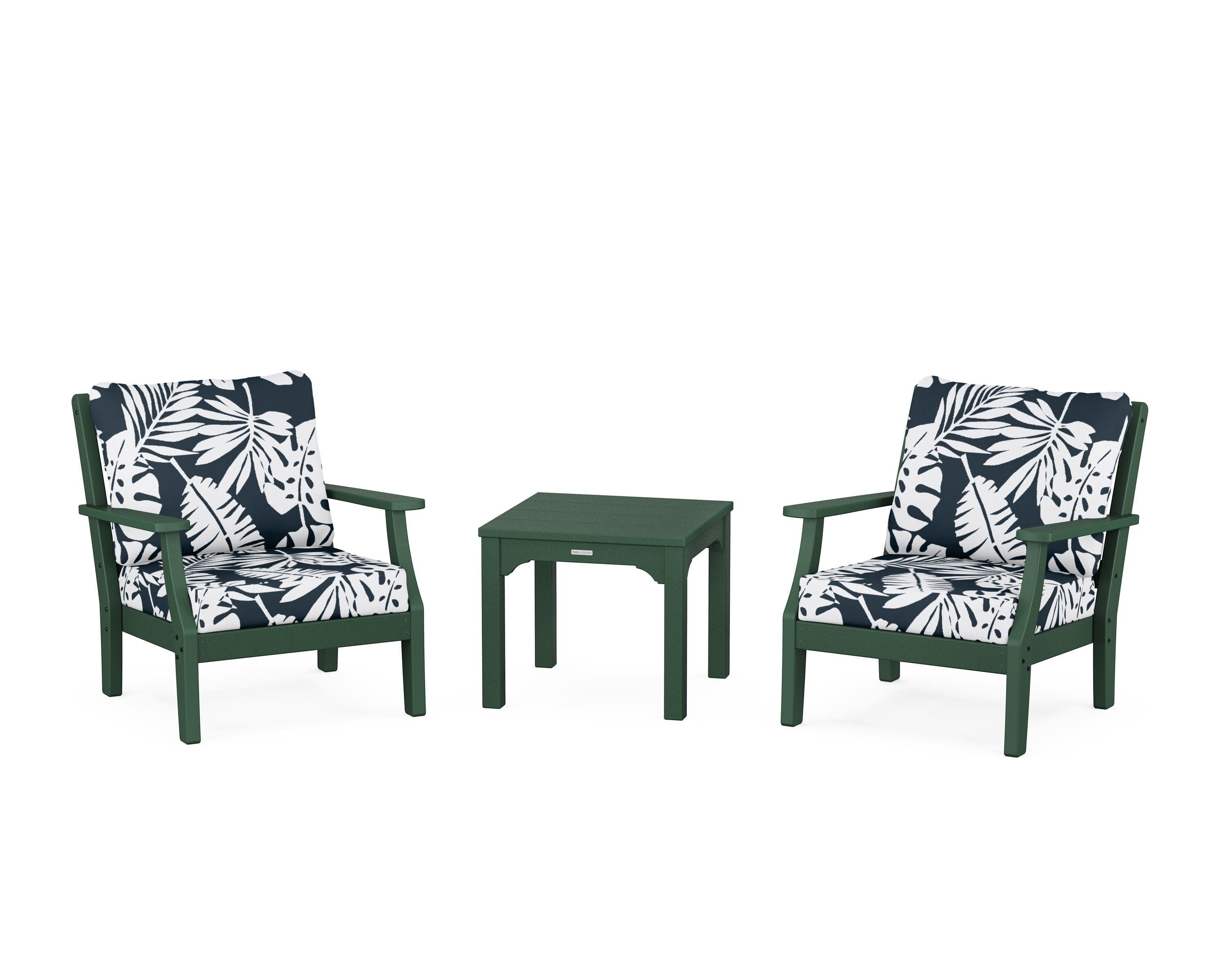 Chinoiserie 3-Piece Deep Seating Set in Green / Leaf Marine Indigo