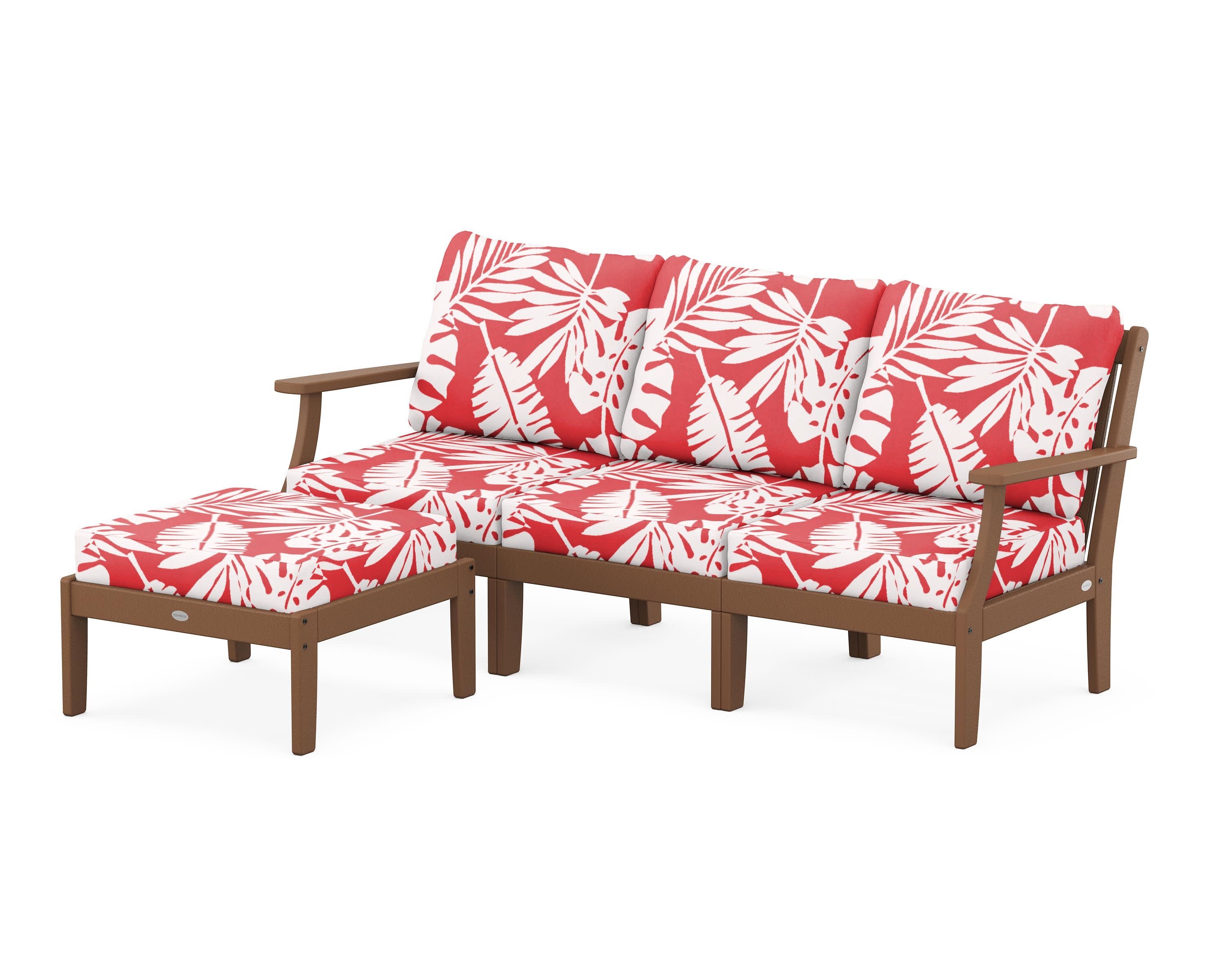 Braxton Modular 4-Piece Deep Seating Set with Ottoman in Teak / Leaf Crimson