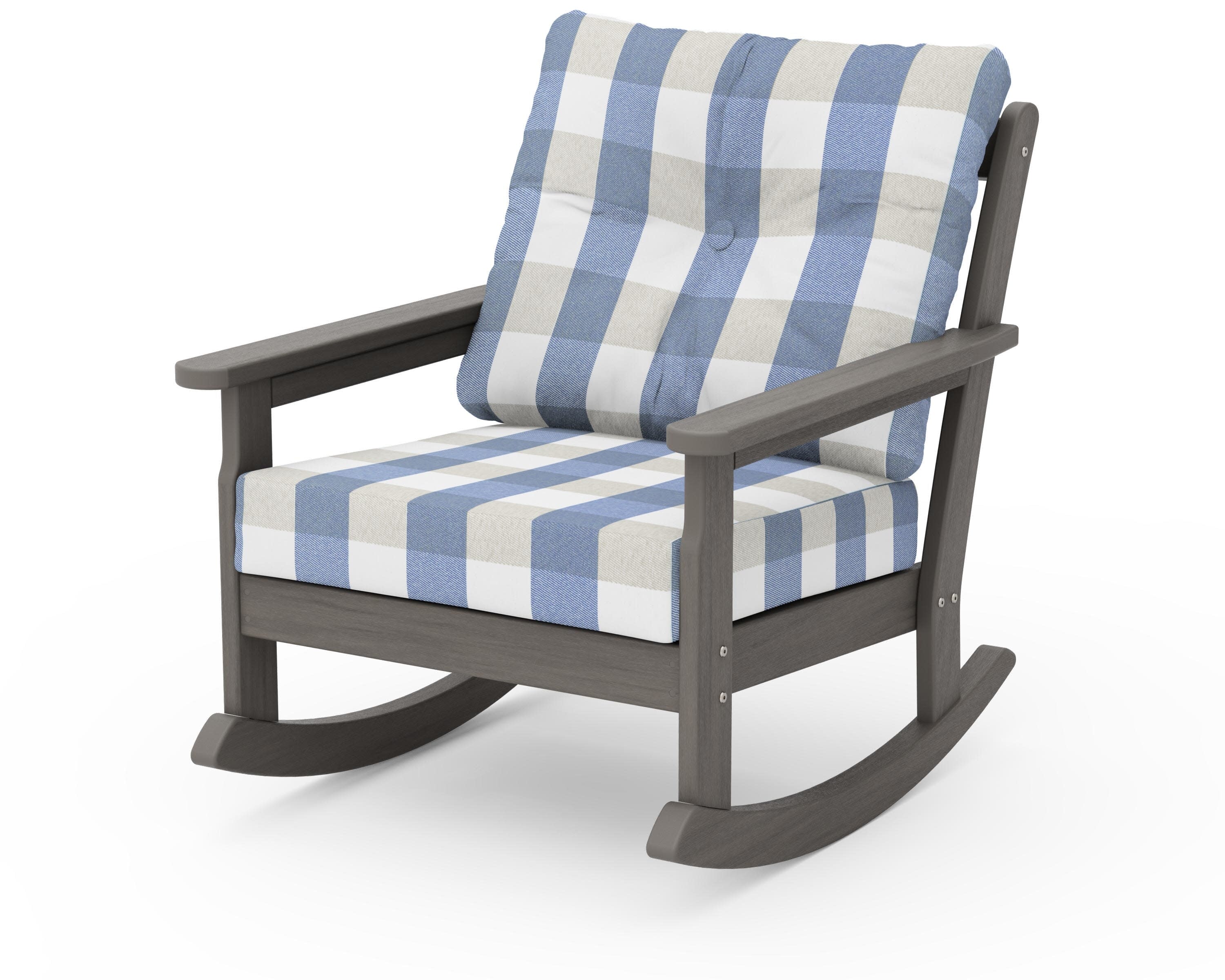 Vineyard Deep Seating Rocking Chair in Driftwood / Buffalo Plaid Sky Blue