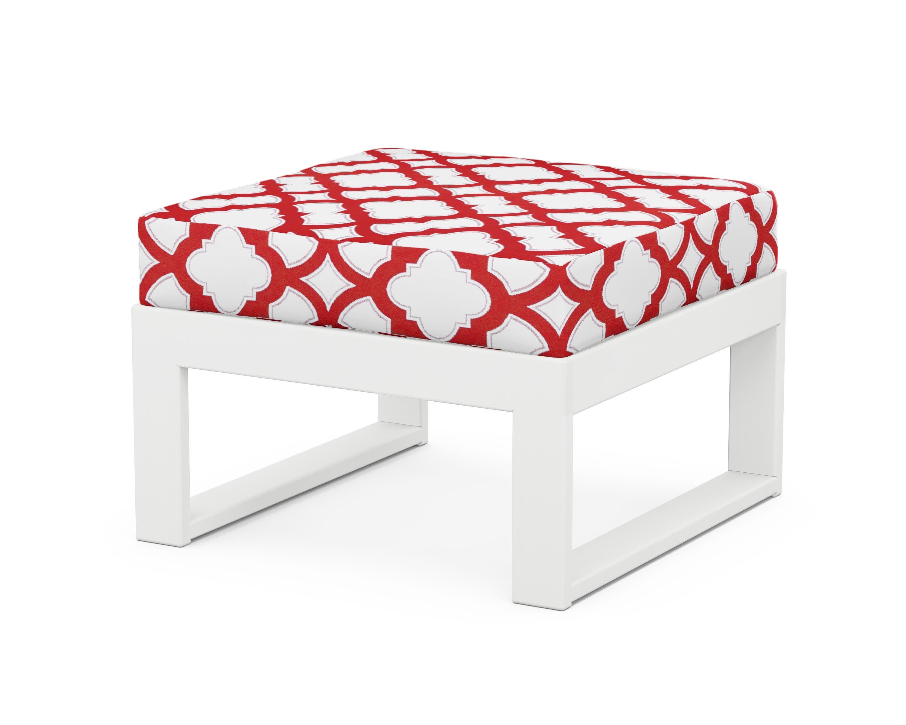 Modular Ottoman - Modern in White / Trellis Crimson
