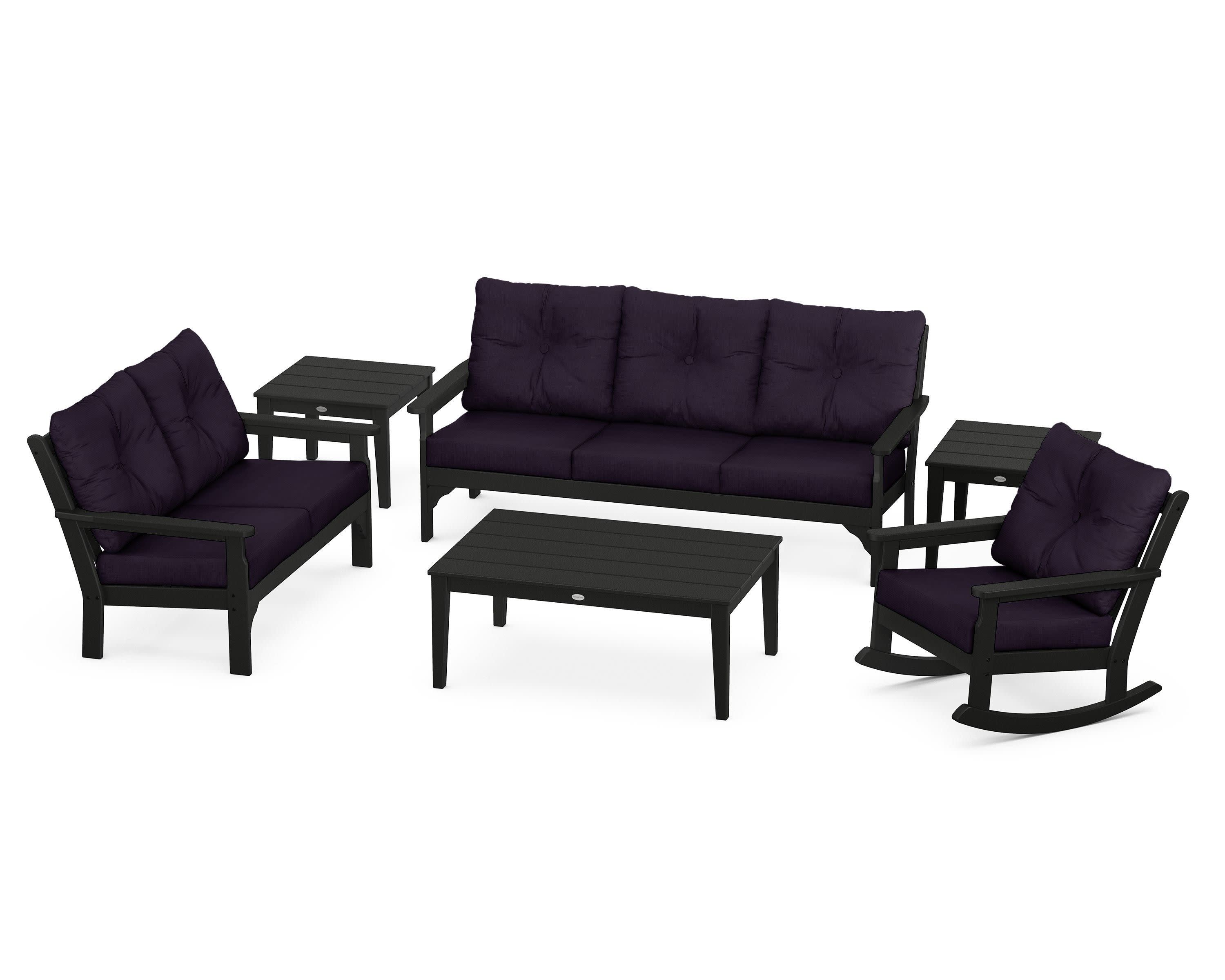 Vineyard 6-Piece Deep Seating Set in Black / Navy Linen