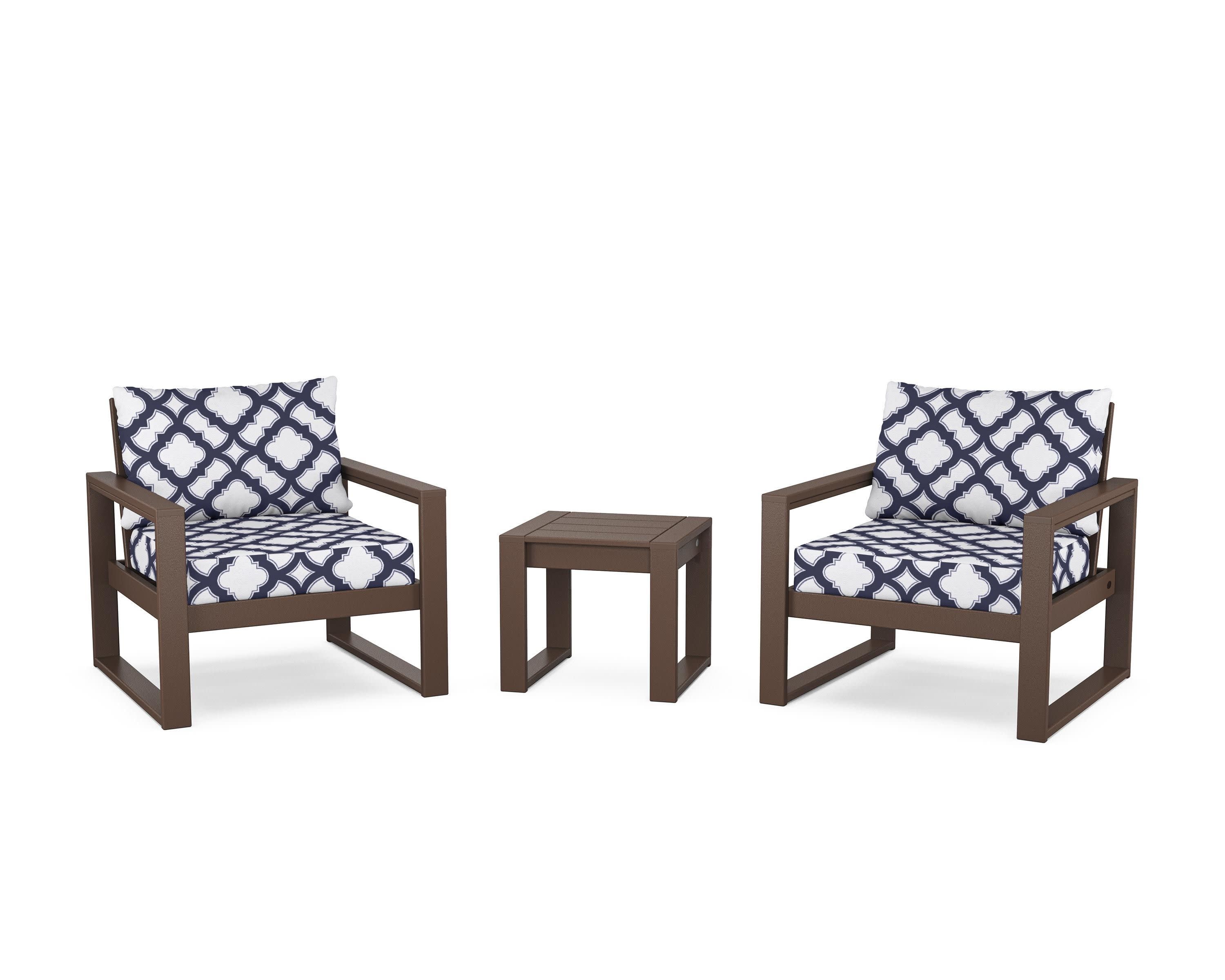 EDGE Sectional 3-Piece Deep Seating Set in Mahogany / Trellis Navy