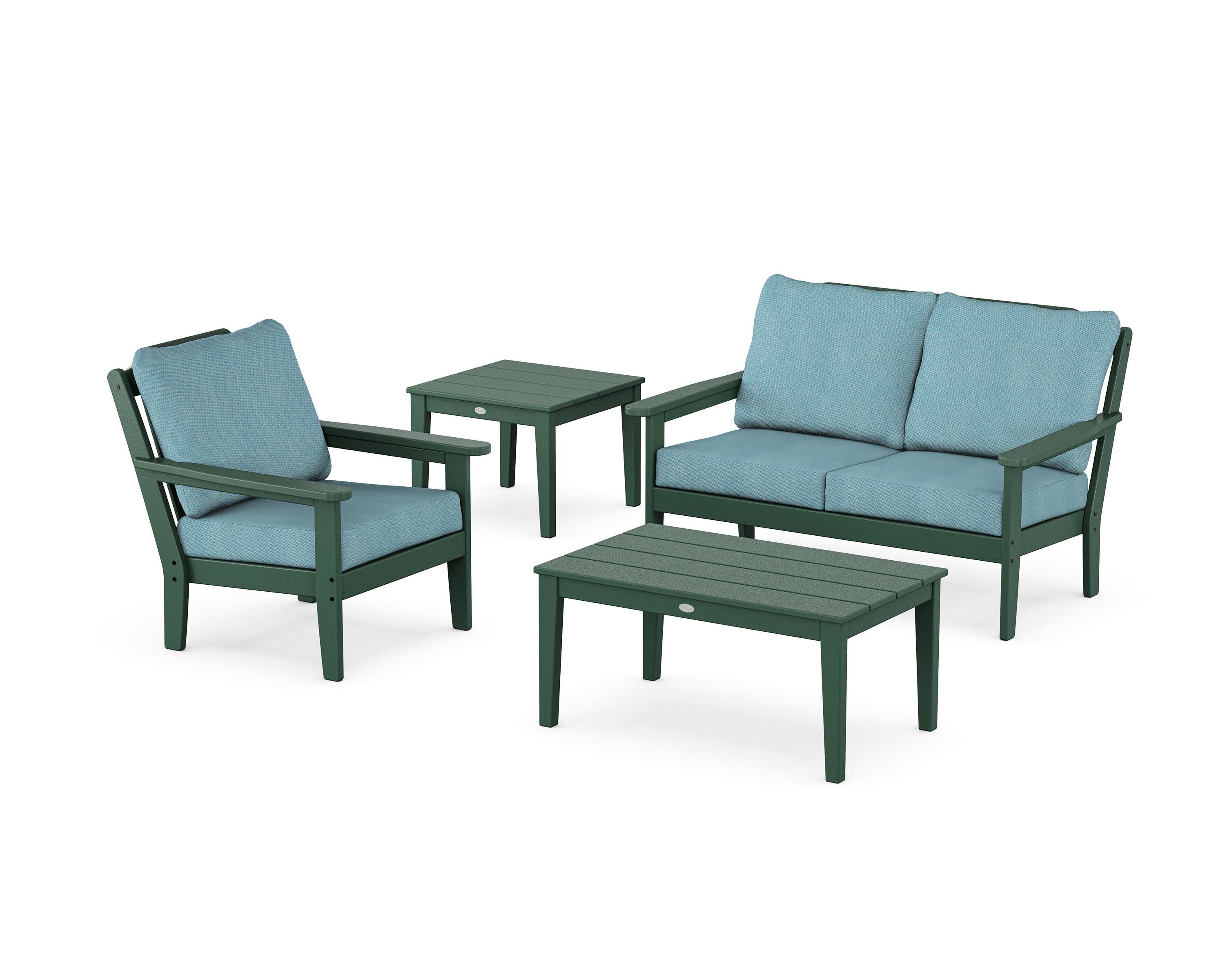 Wovendale 4-Piece Deep Seating Set in Green / Lattice Sky Blue