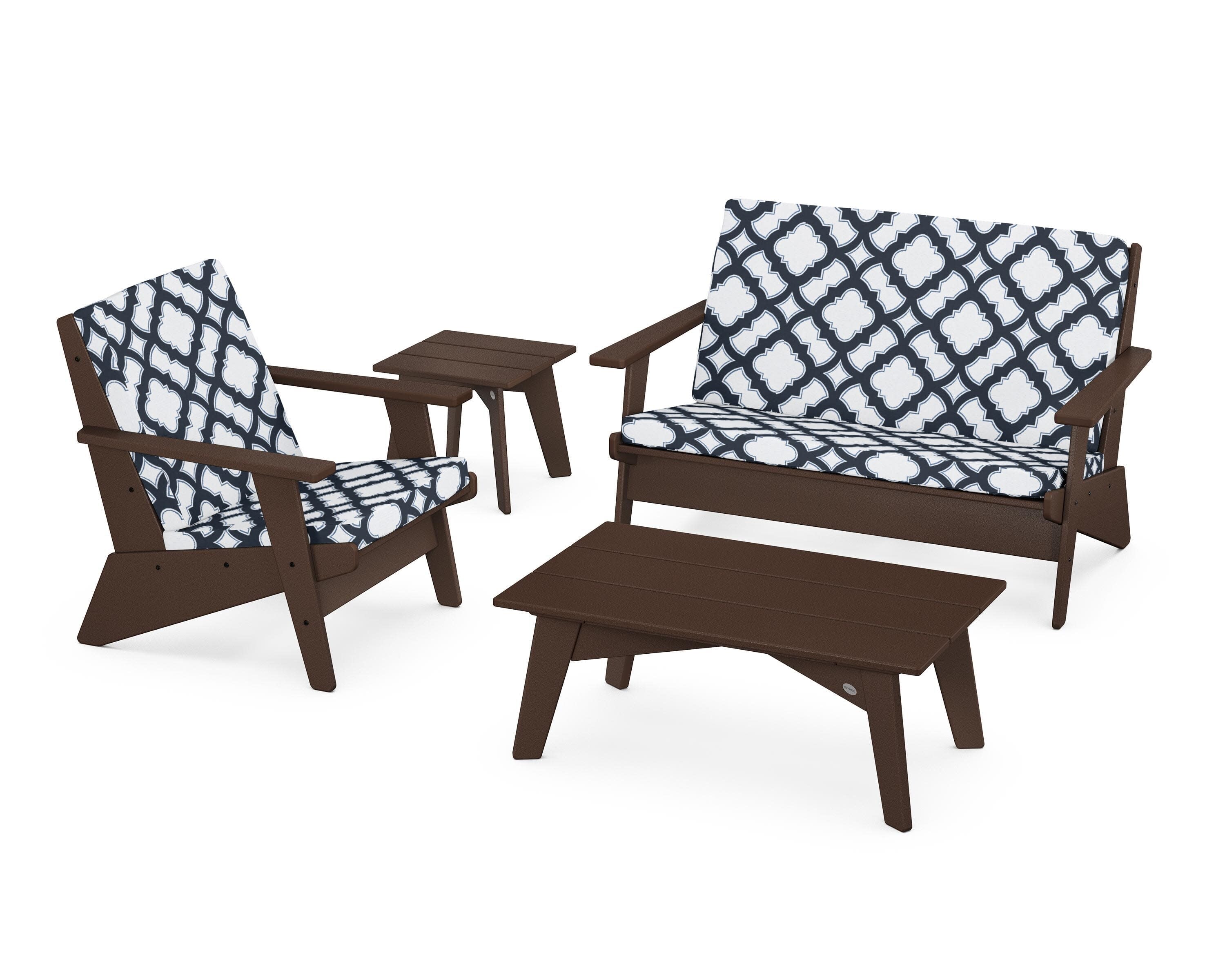 Riviera Modern Lounge 4-Piece Set in Mahogany / Trellis Marine Indigo
