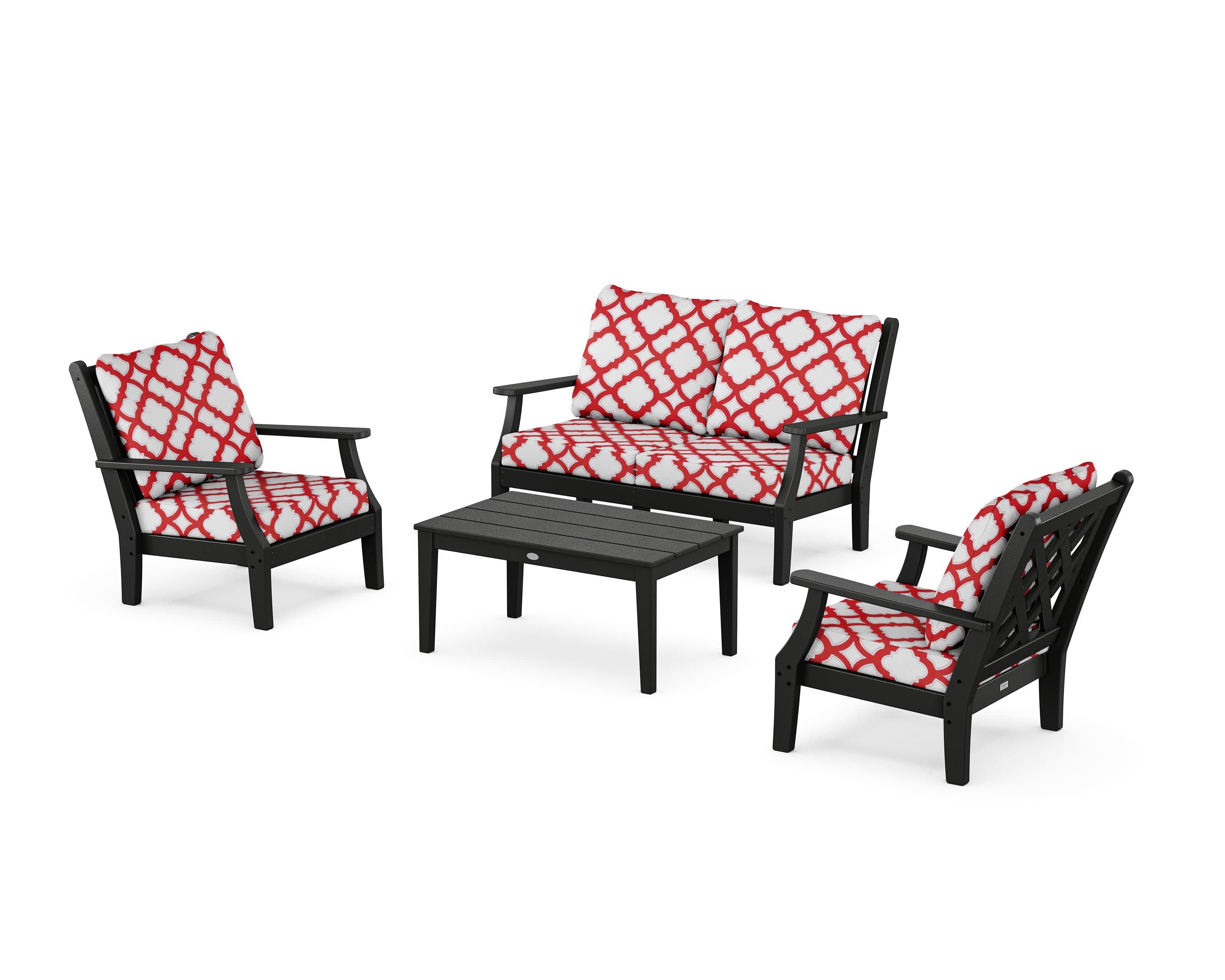 Wovendale 4-Piece Deep Seating Set with Loveseat in Black / Trellis Crimson