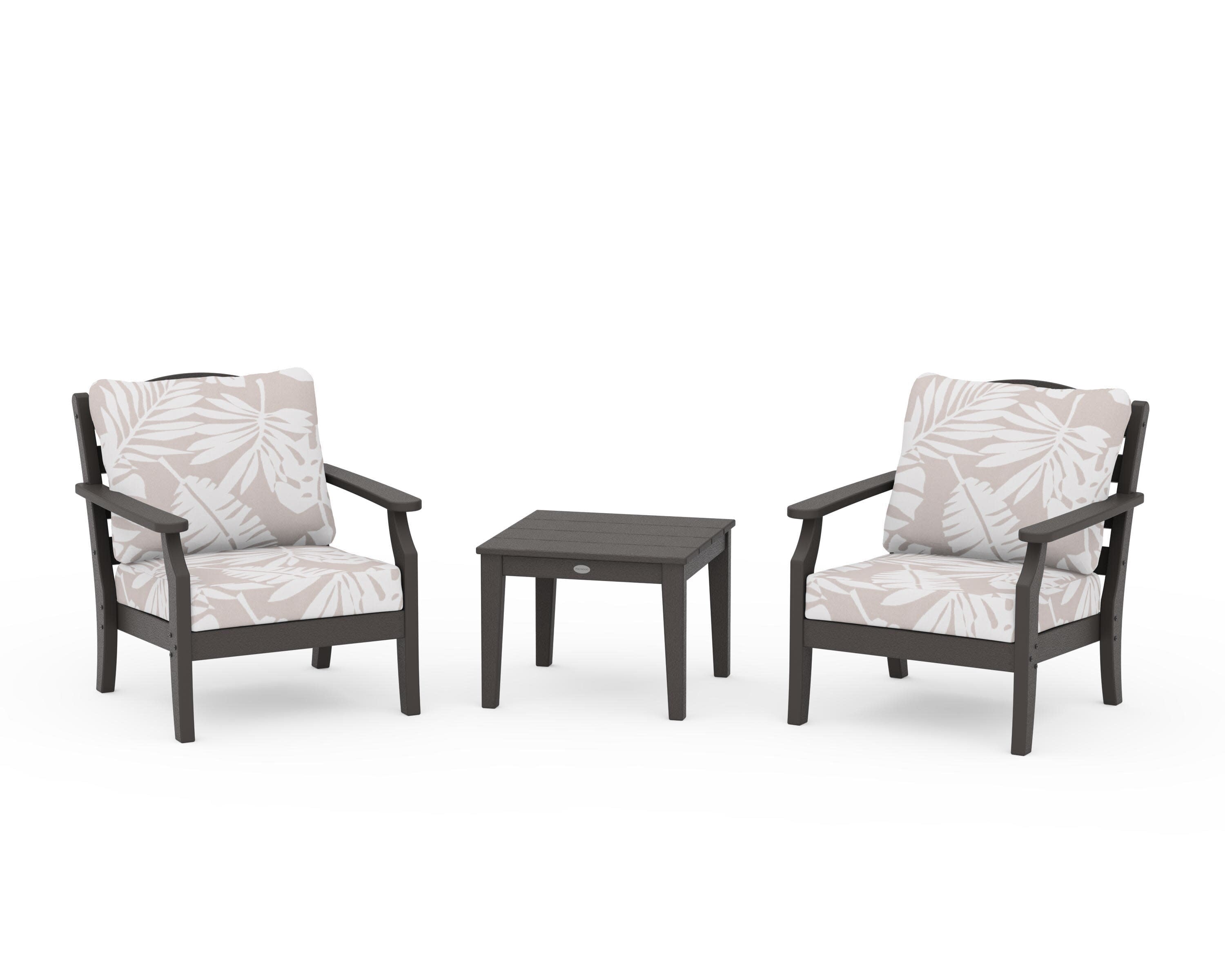 Savannah 3-Piece Deep Seating Set in Vintage Coffee / Leaf Dune Burlap