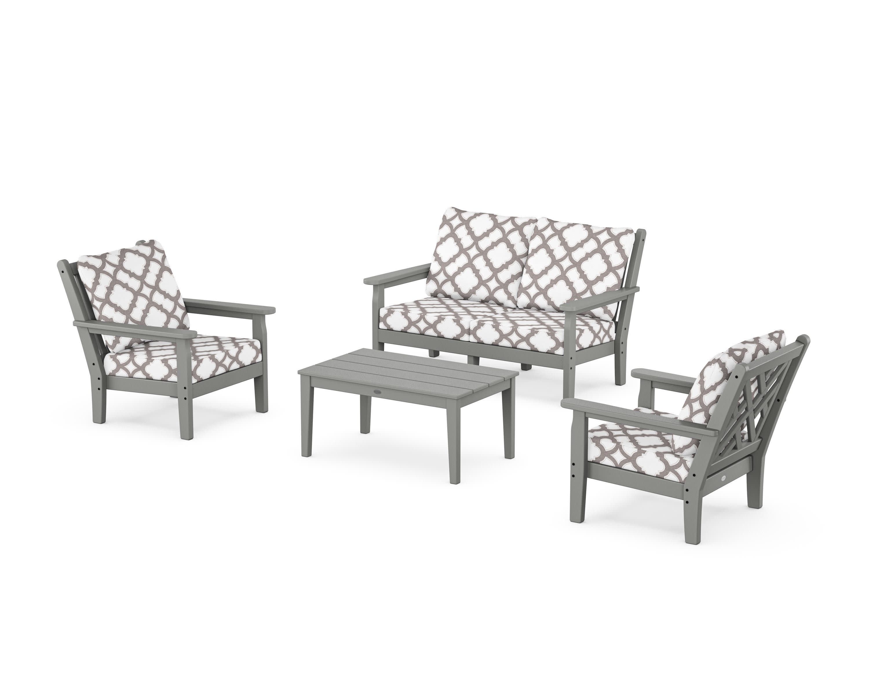 Chippendale 4-Piece Deep Seating Set with Loveseat in Slate Grey / Trellis Grey Mist