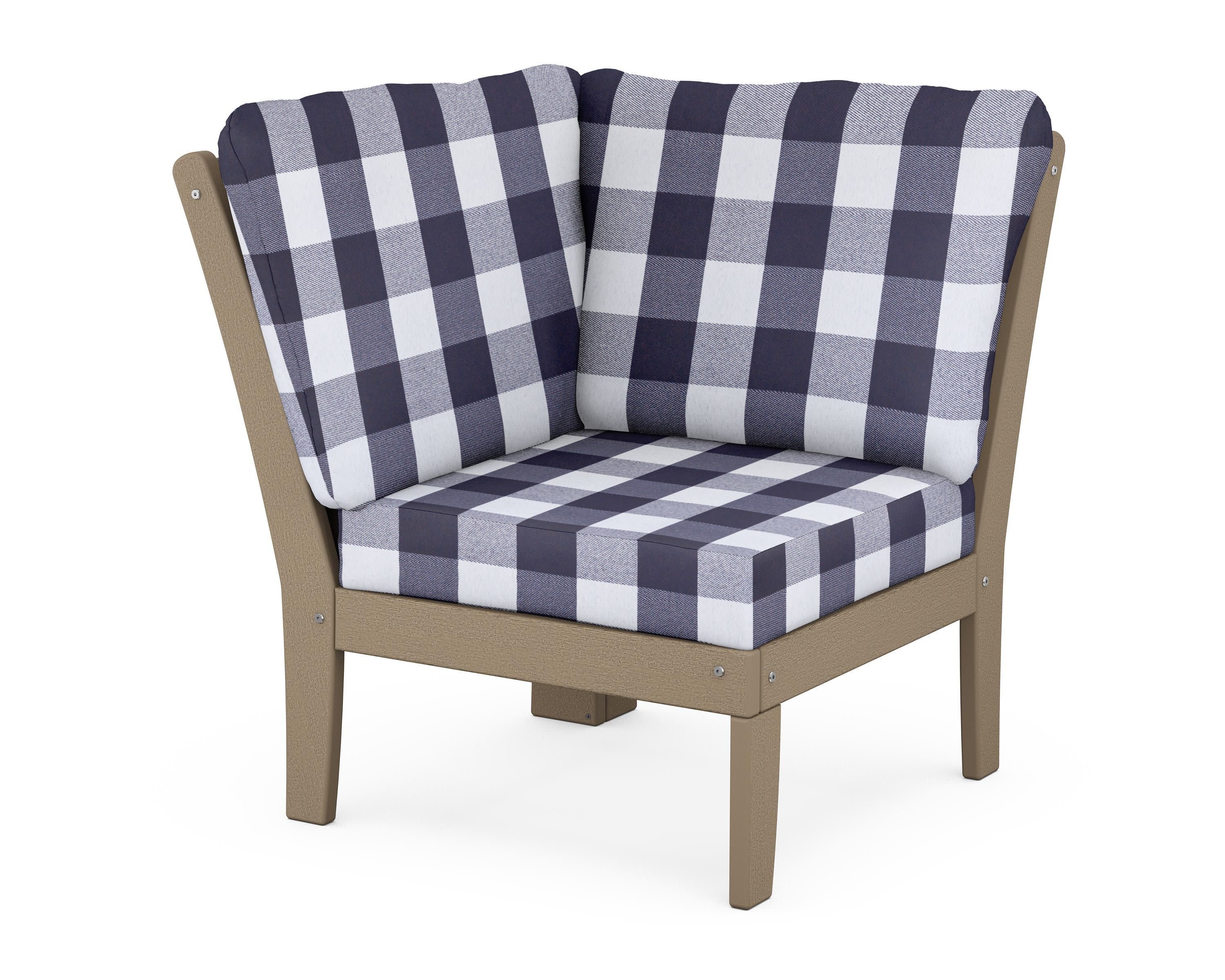 Braxton Modular Corner Chair in Vintage Sahara / Buffalo Plaid Navy