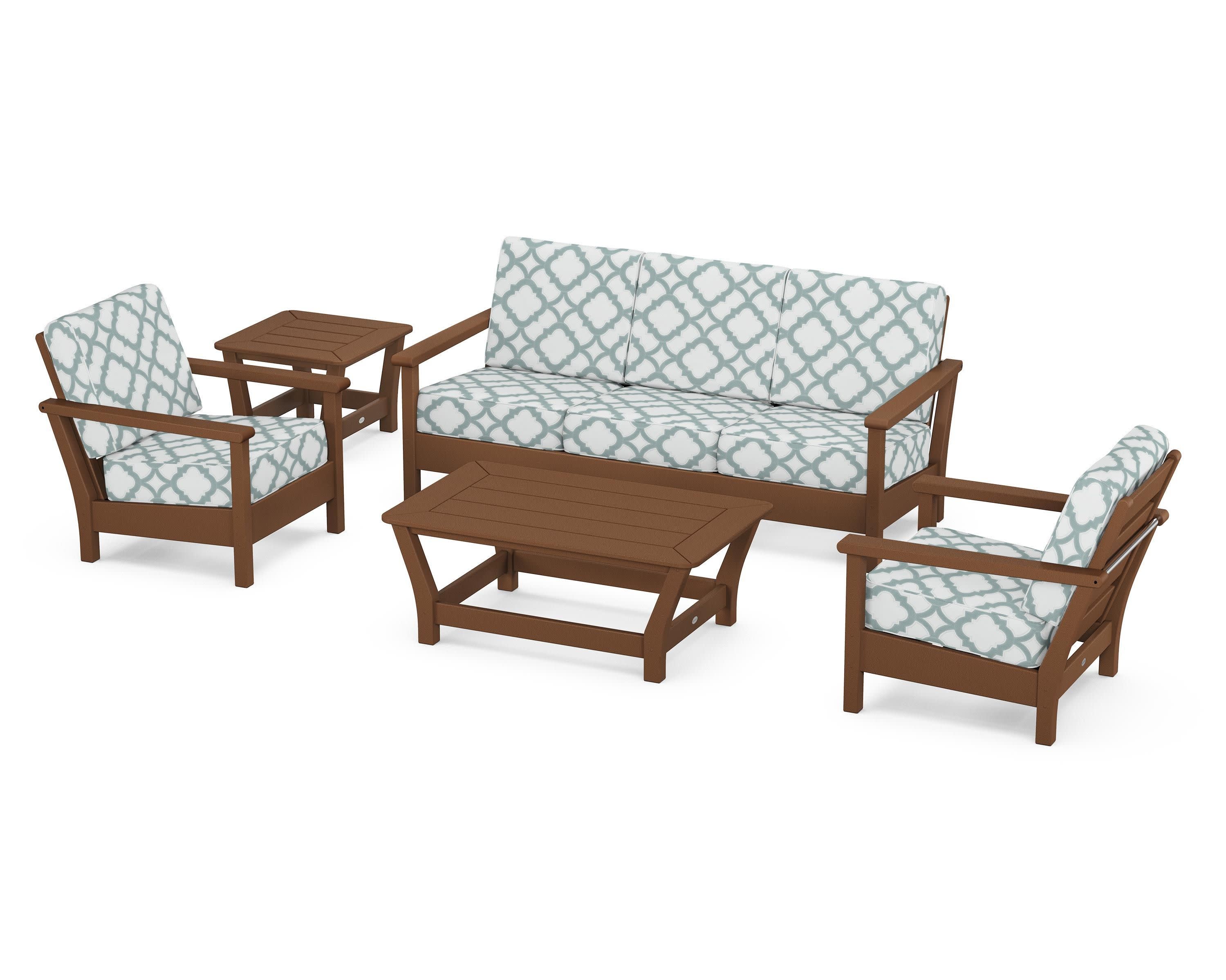 Harbour 5-Piece Deep Seating Set in Teak / Trellis Glacier Spa