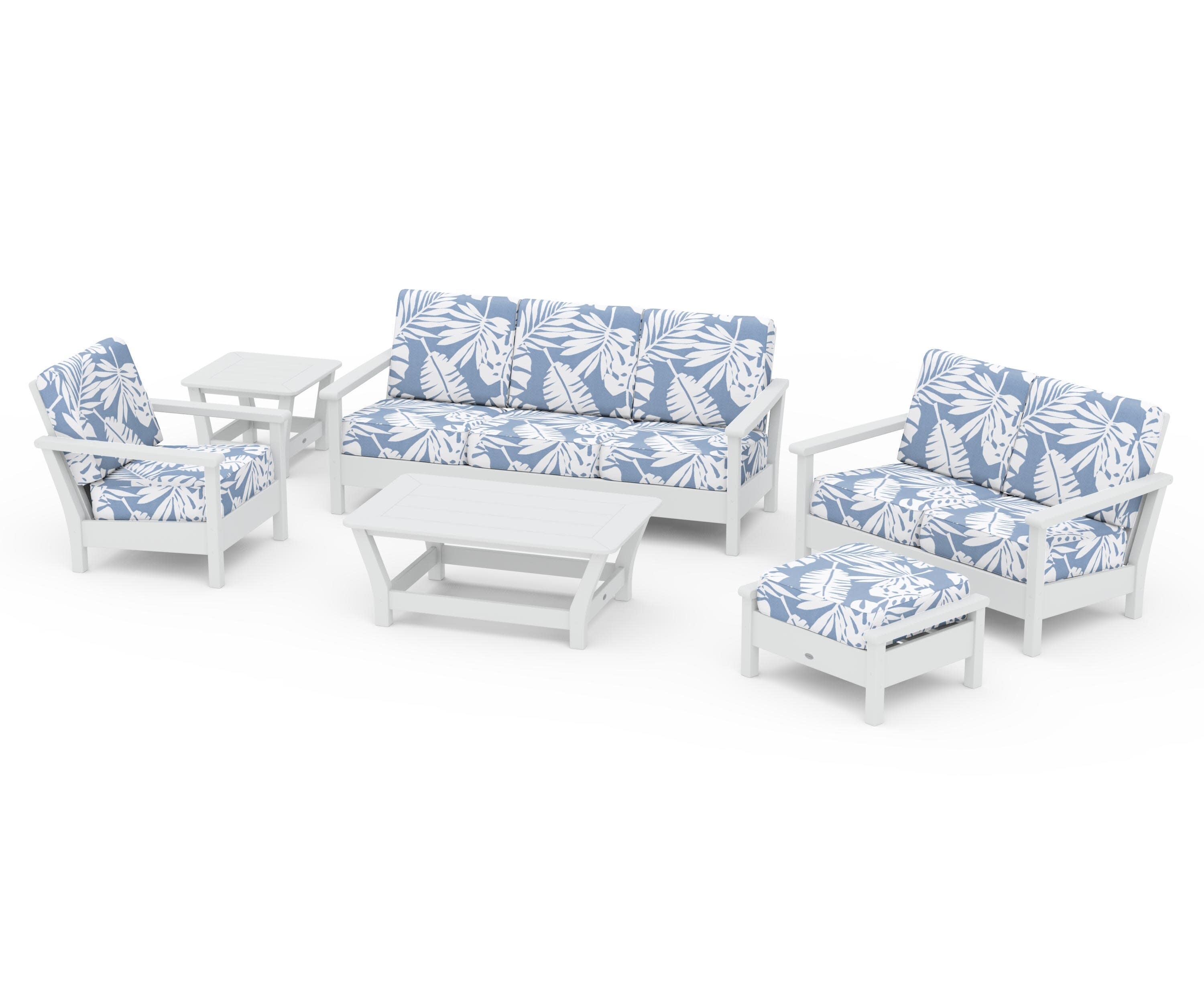 Harbour 6-Piece Outdoor Living Set in White / Leaf Sky Blue