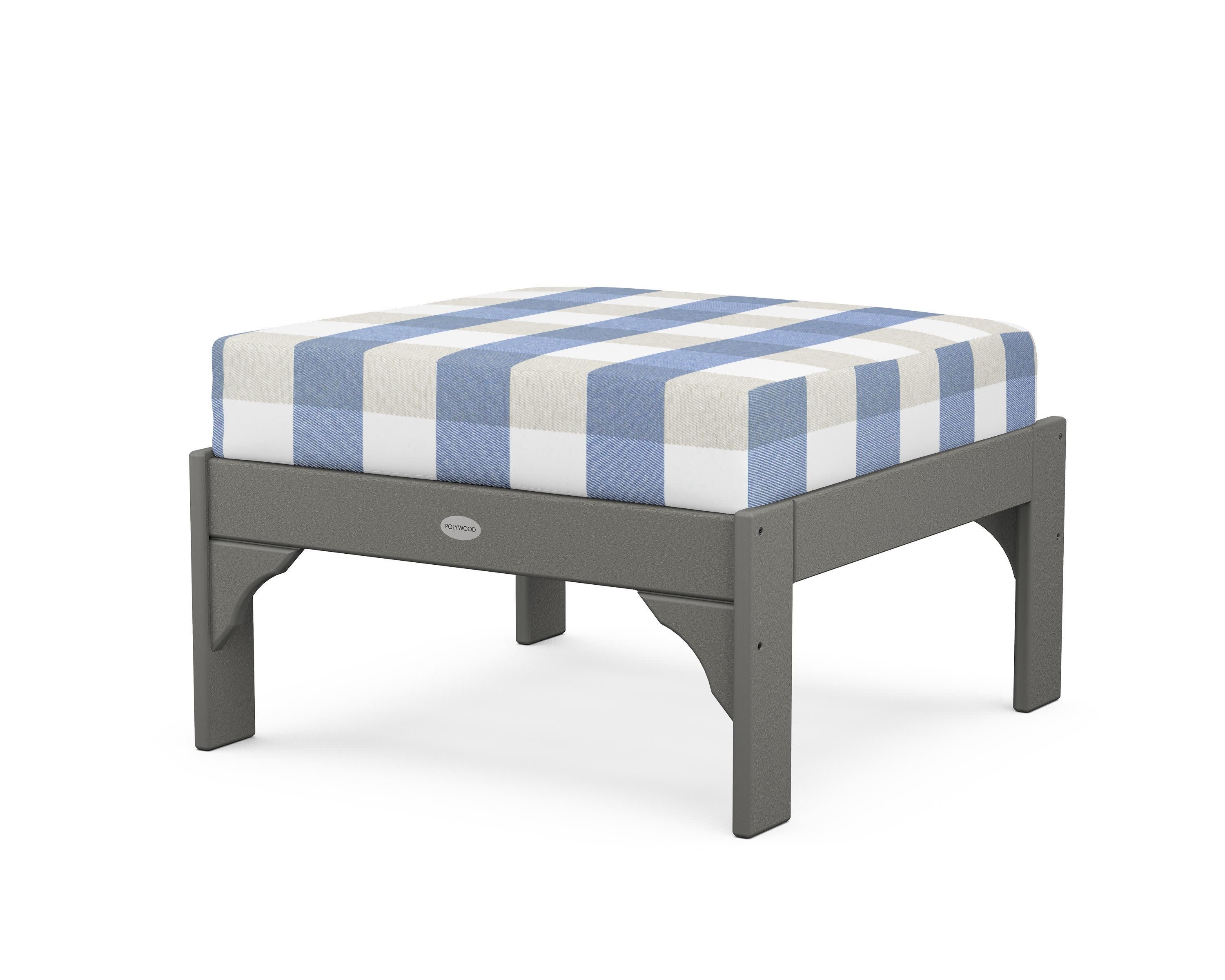Vineyard Deep Seating Ottoman in Slate Grey / Buffalo Plaid Sky Blue