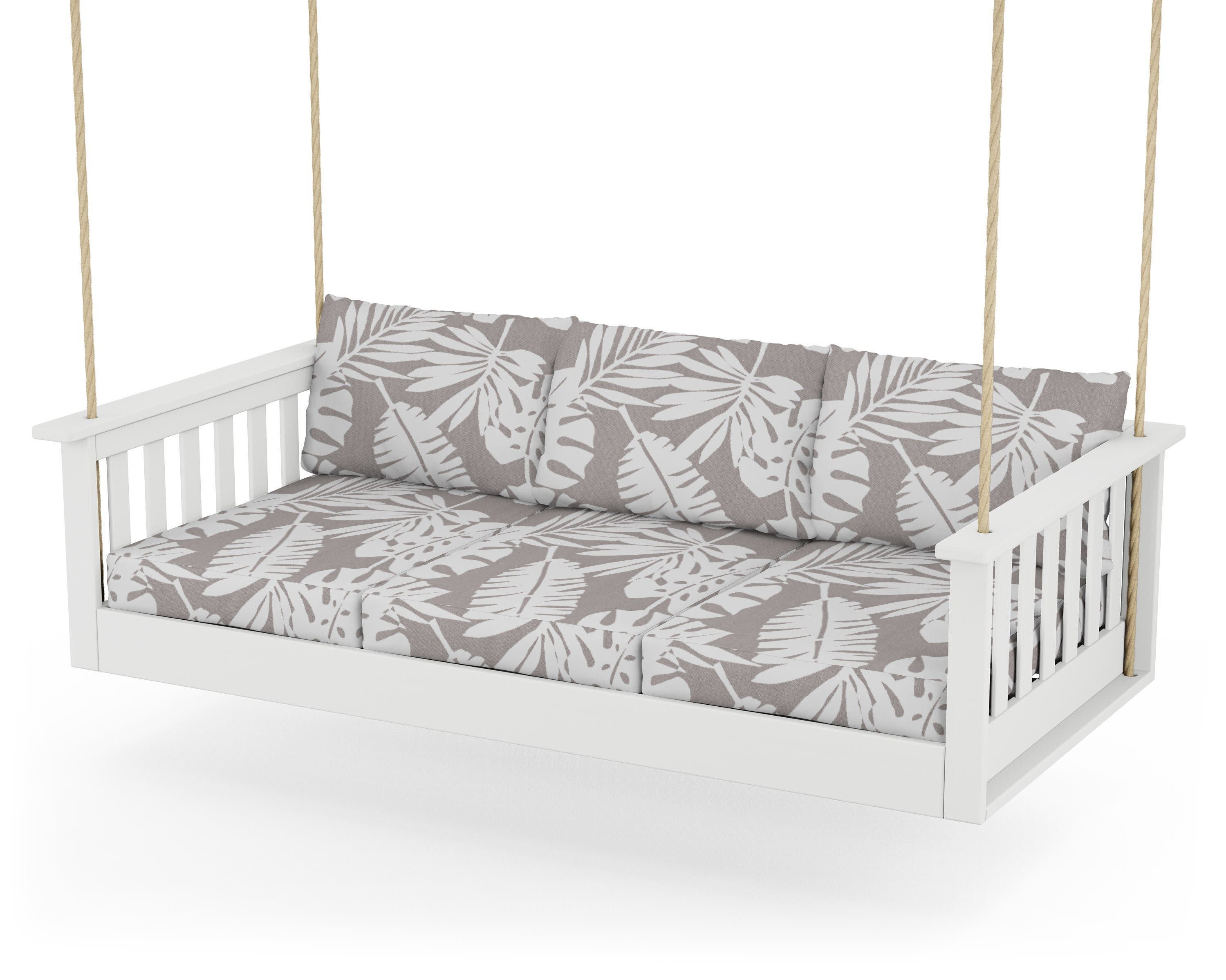 Vineyard Daybed Swing in White / Leaf Grey Mist