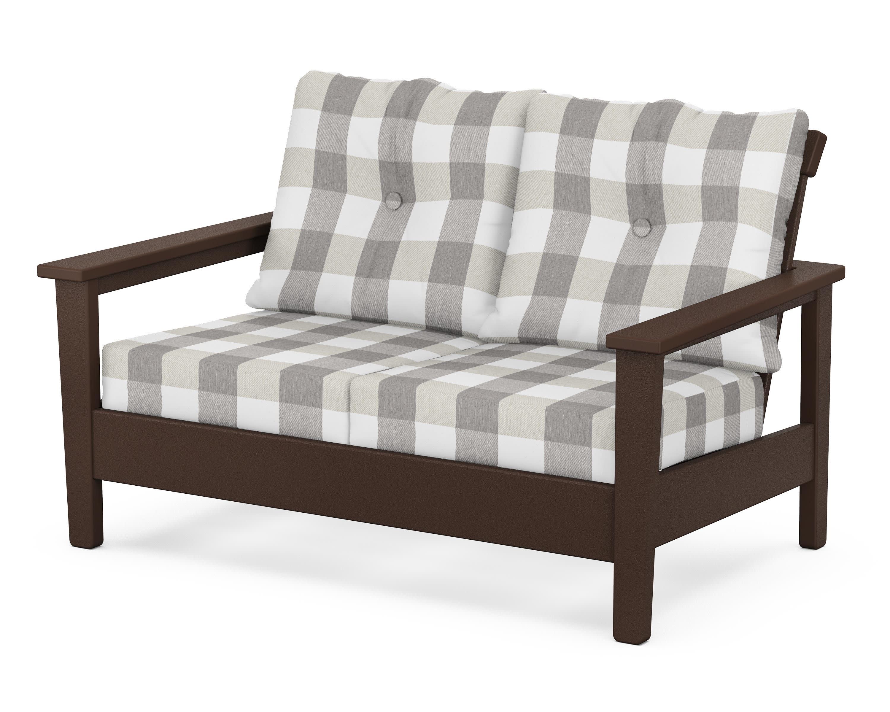 Prescott Deep Seating Loveseat in Mahogany / Buffalo Plaid Grey Mist