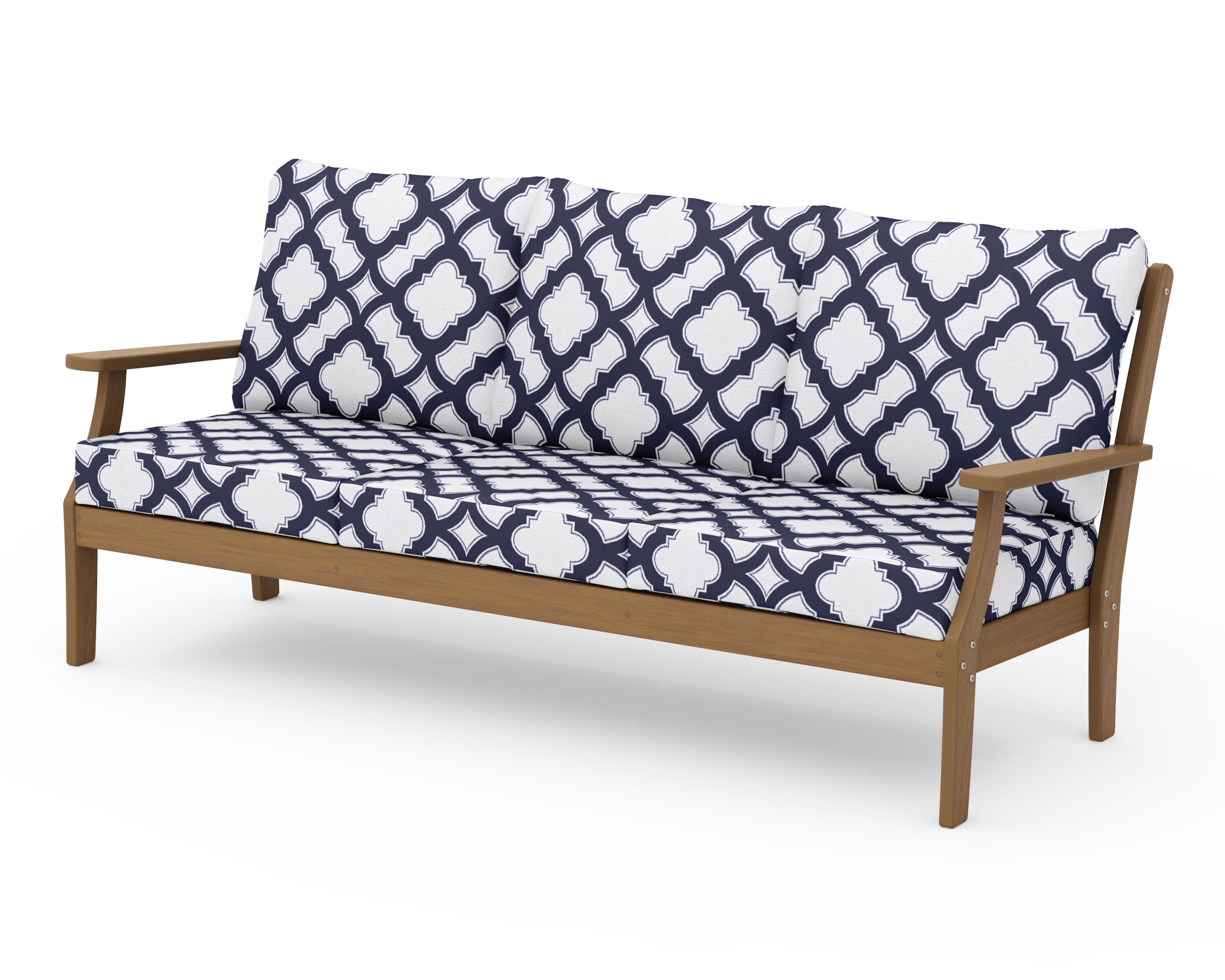 Braxton Deep Seating Sofa in Natural / Trellis Navy