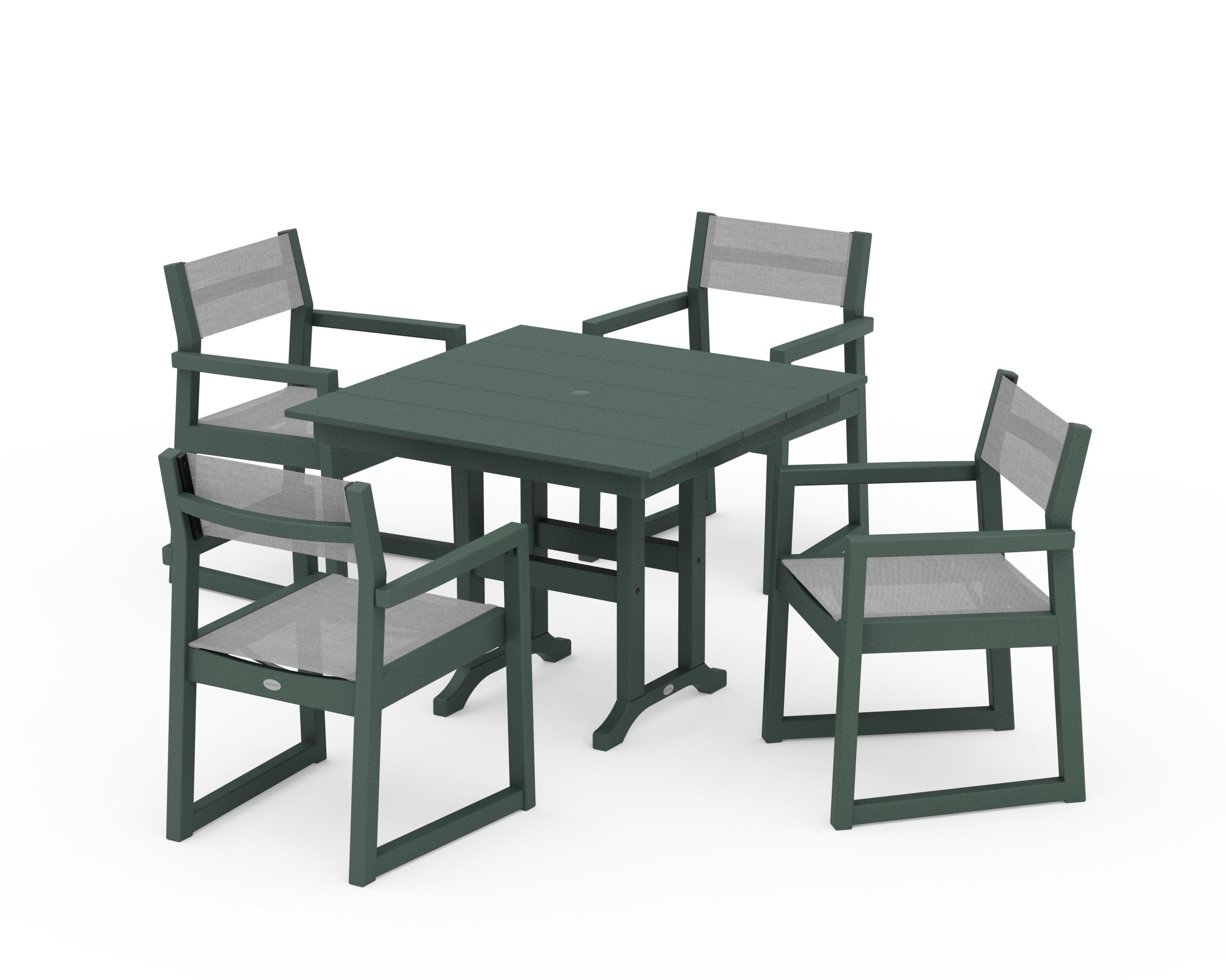 EDGE Sling Arm Chair 5-Piece Farmhouse Dining Set in Green / Metallic Sling
