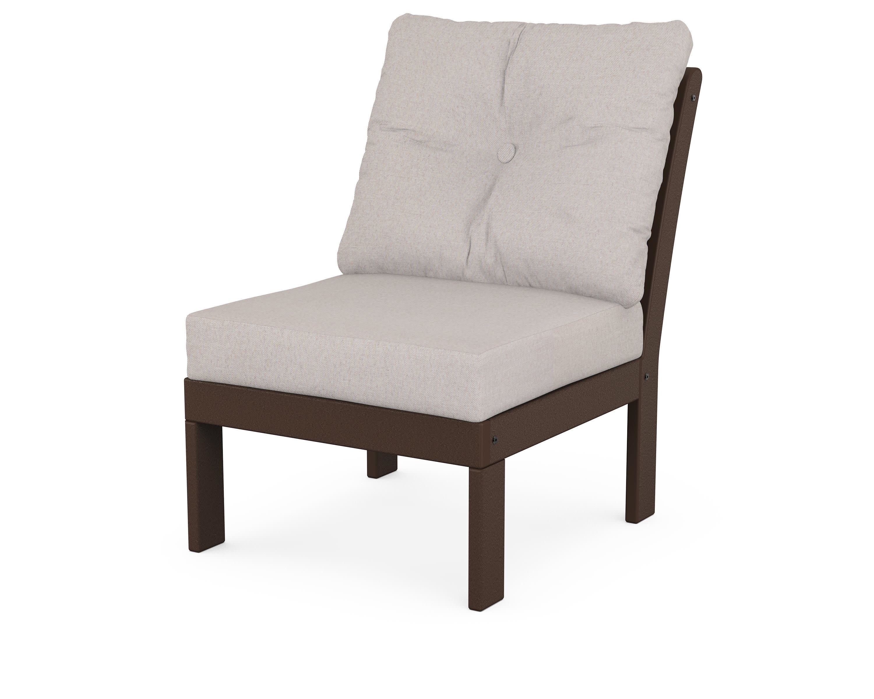 Vineyard Modular Armless Chair in Mahogany / Dune Burlap