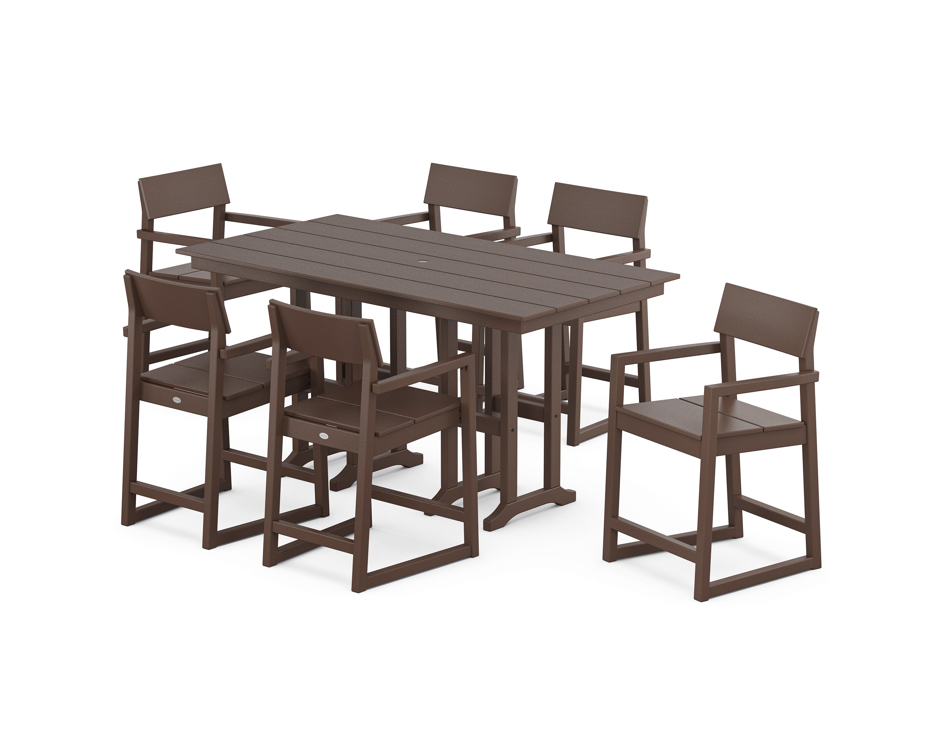 EDGE Arm Chair 7-Piece Farmhouse Counter Set in Mahogany