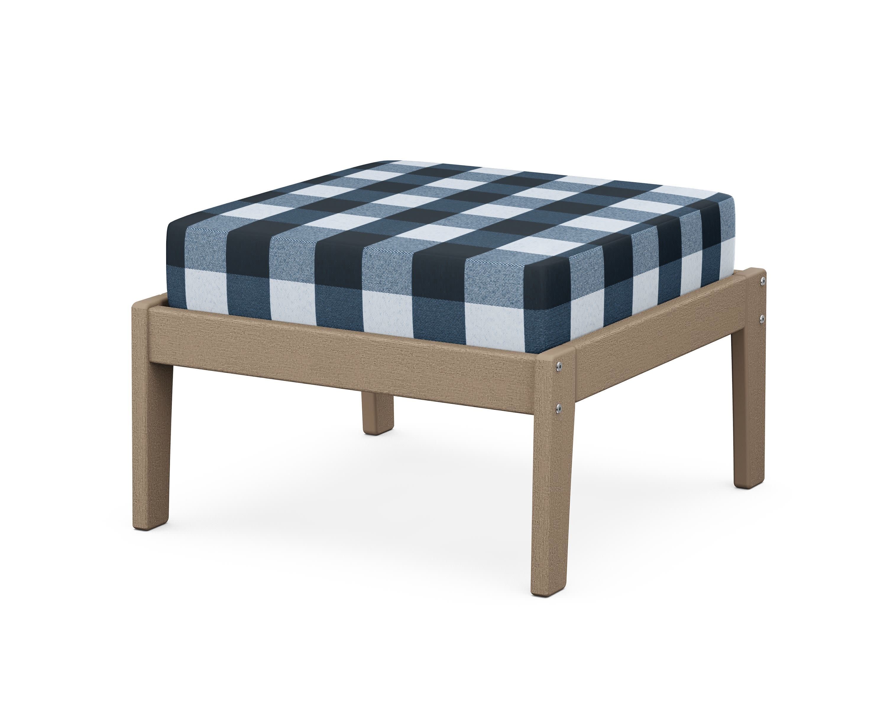 Deep Seating Ottoman in Vintage Sahara / Buffalo Plaid Marine Indigo