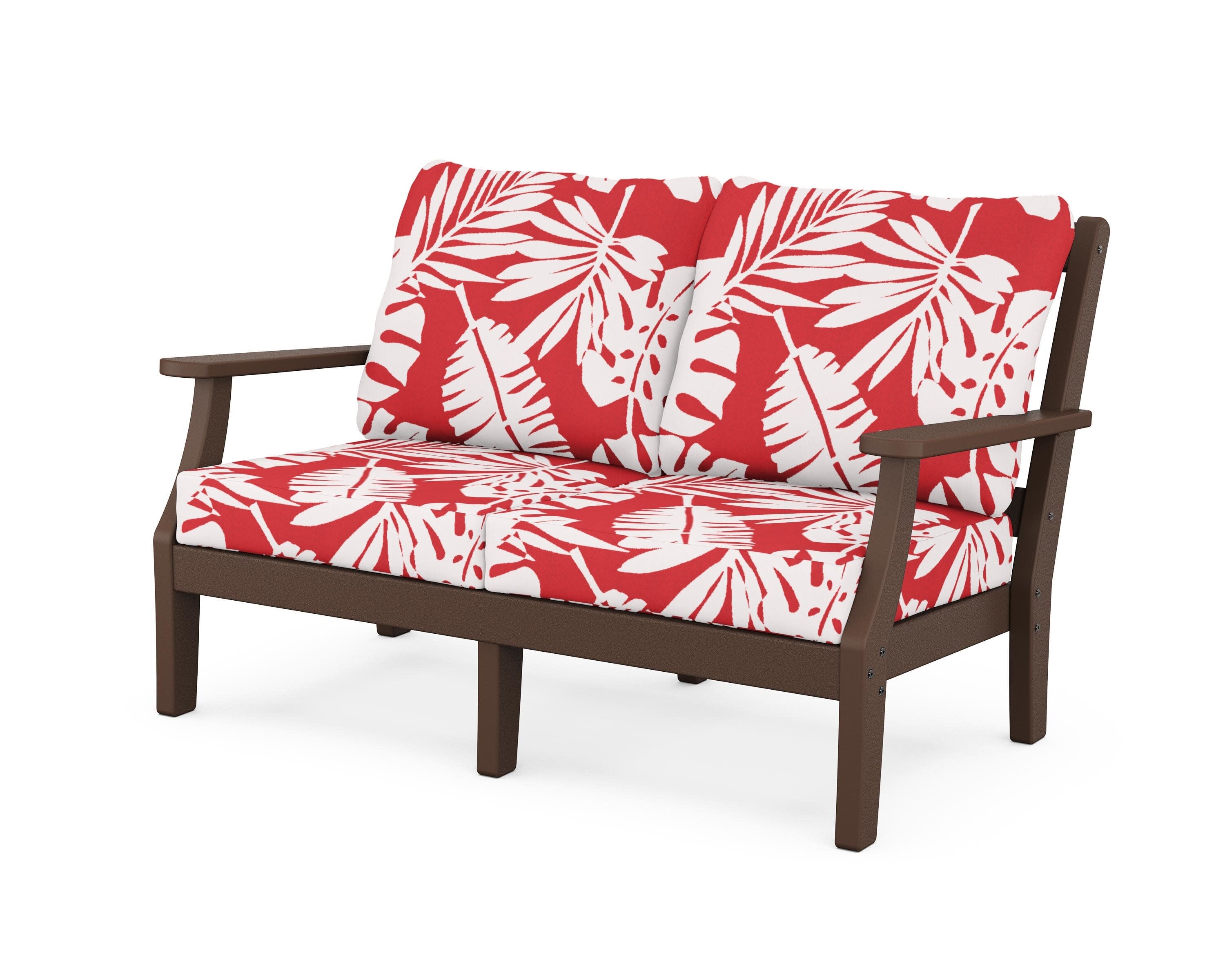 Chinoiserie Deep Seating Loveseat in Mahogany / Leaf Crimson