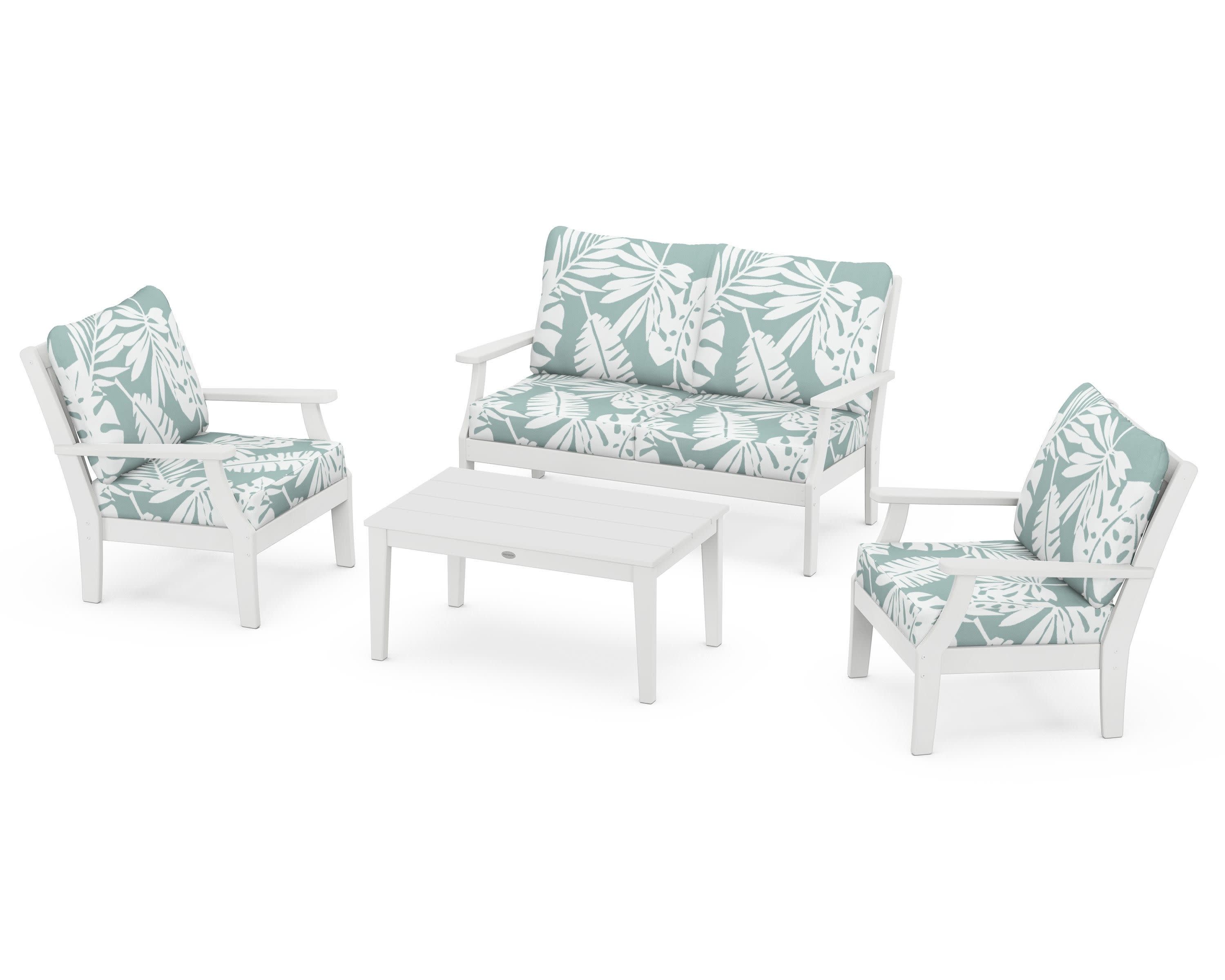 Braxton 4-Piece Deep Seating Chair Set in White / Leaf Glacier Spa