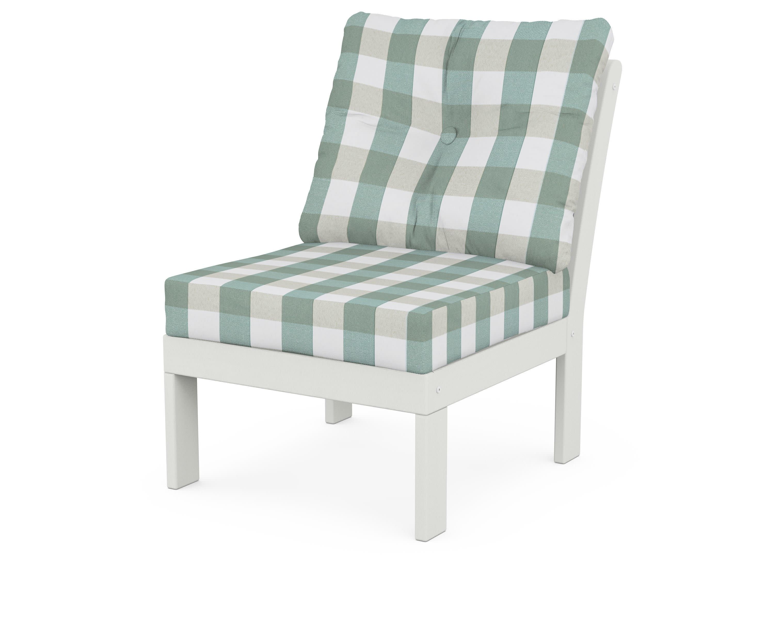 Vineyard Modular Armless Chair in Vintage White / Buffalo Plaid Glacier Spa