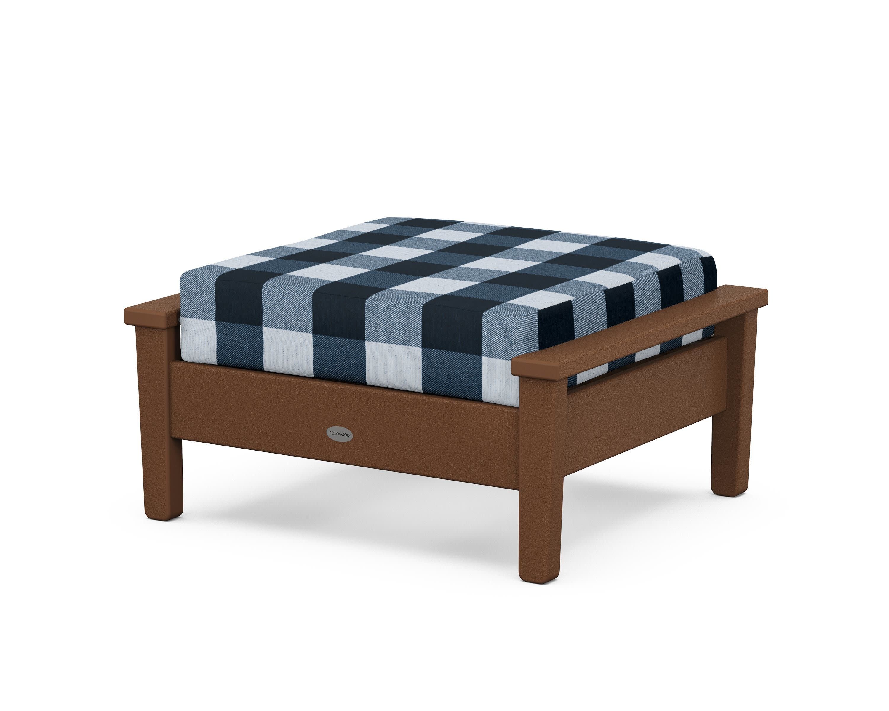 Prescott Deep Seating Ottoman in Teak / Buffalo Plaid Marine Indigo