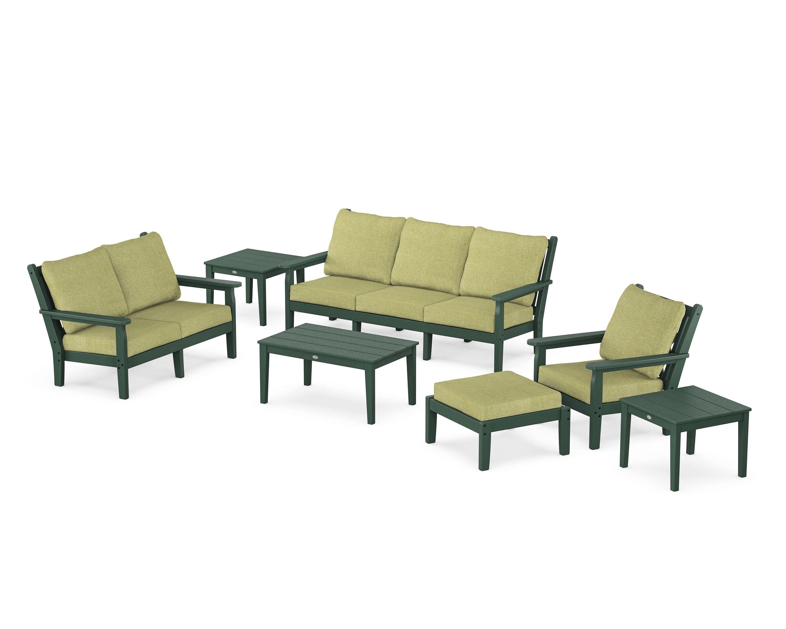 Chippendale 7-Piece Deep Seating Set in Green / Chartreuse Boucle