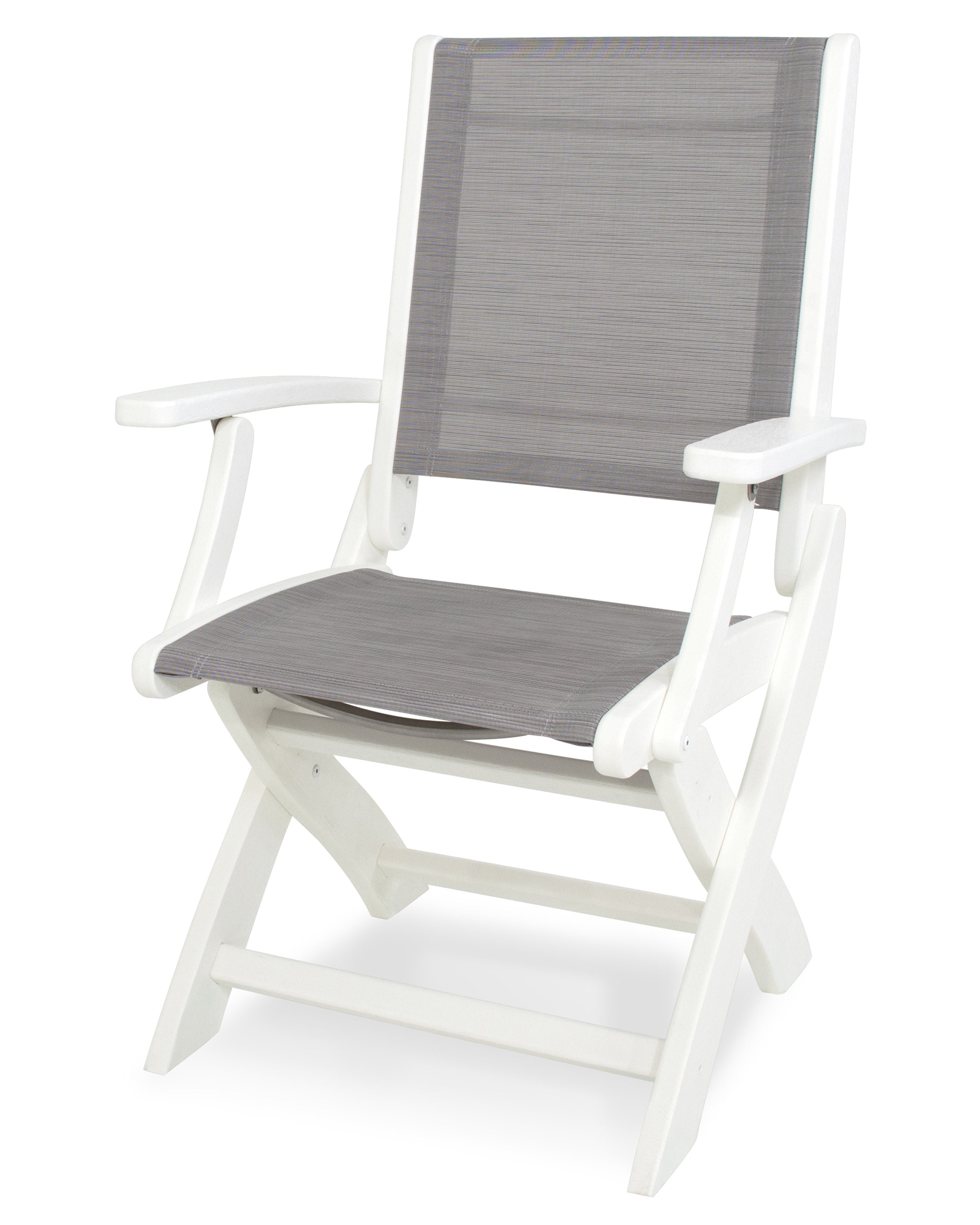 Coastal Folding Chair in White / Metallic Sling