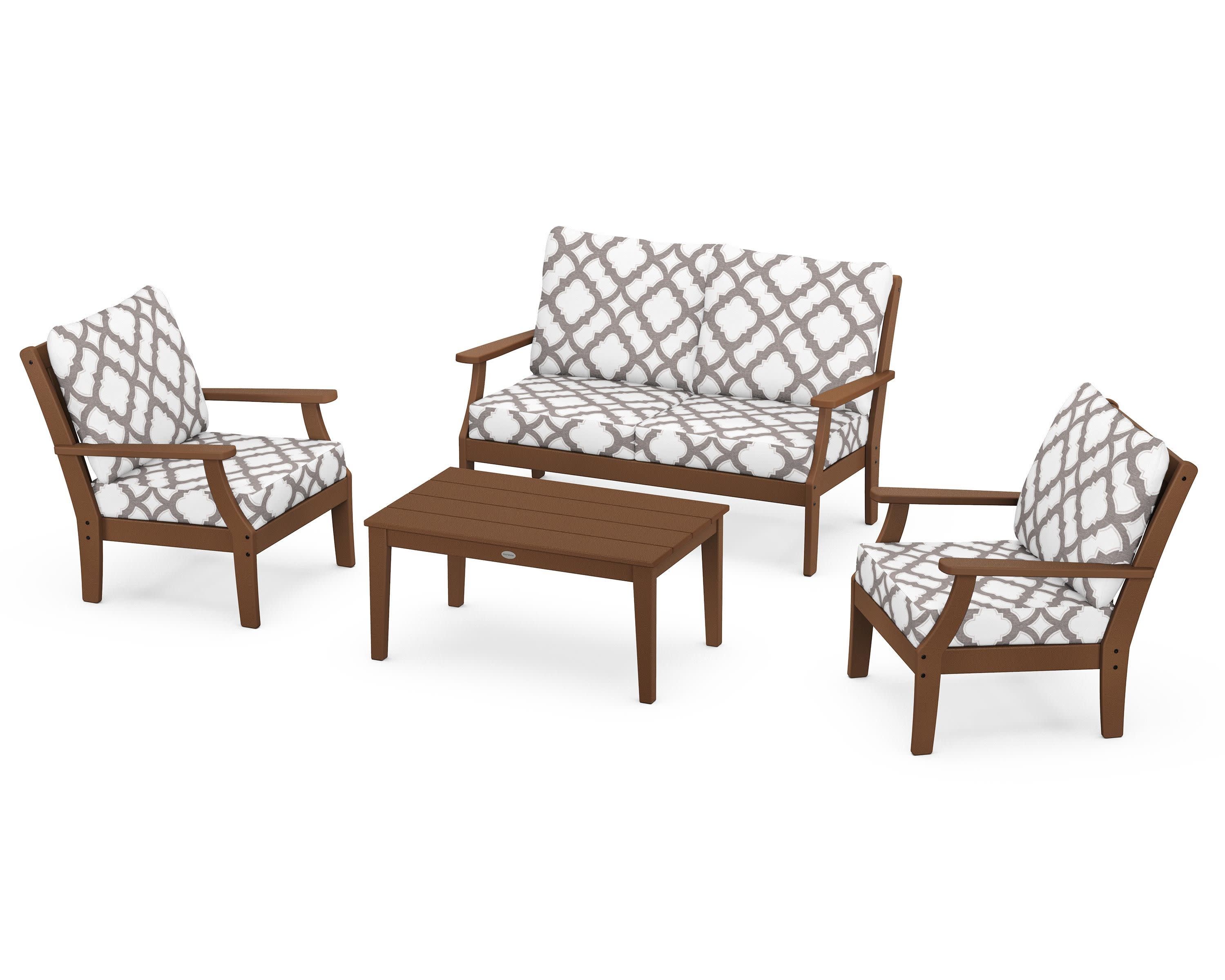 Braxton 4-Piece Deep Seating Chair Set in Teak / Trellis Grey Mist