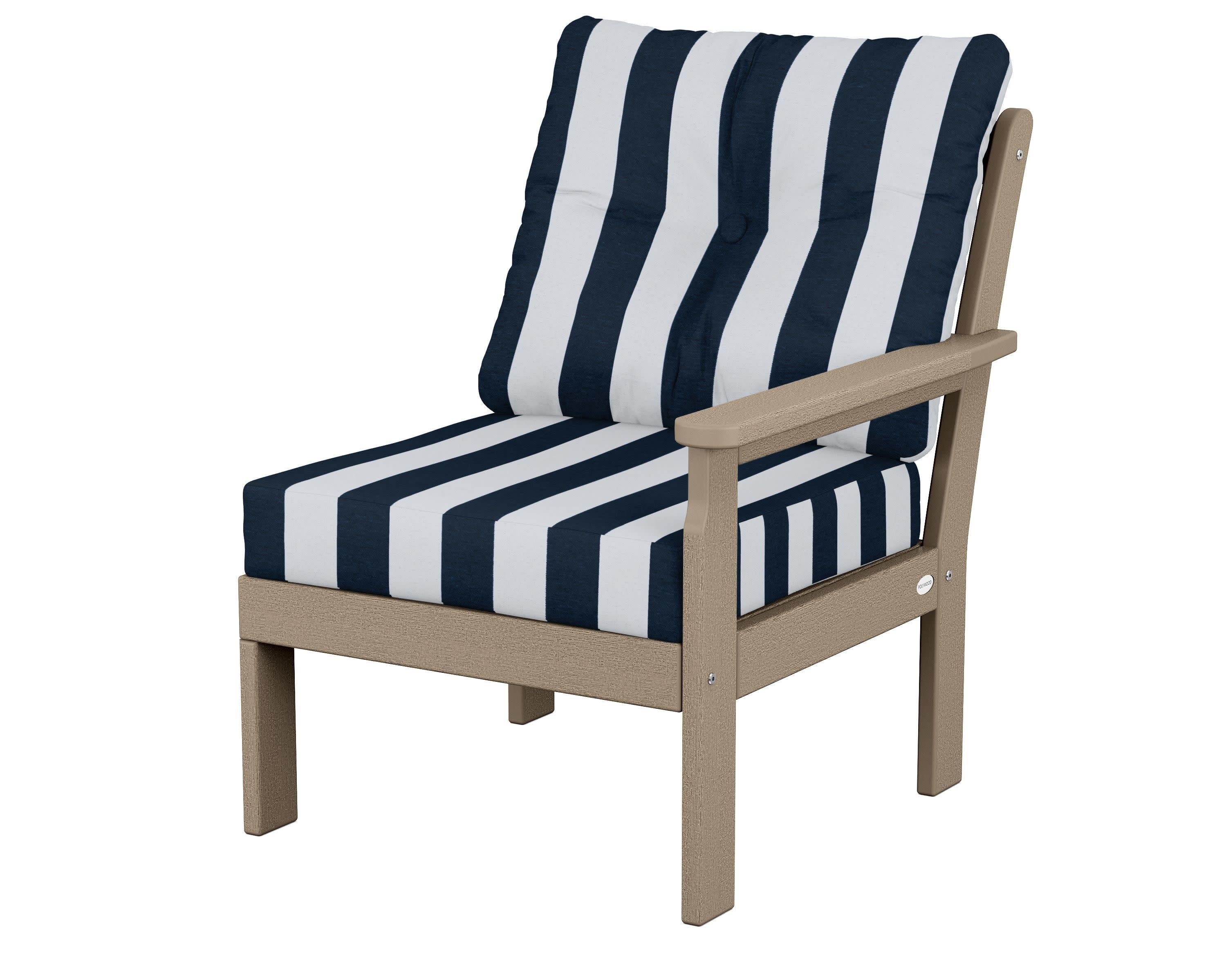 Vineyard Modular Right Arm Chair in Vintage Sahara / Cabana Stripe Marine Indigo