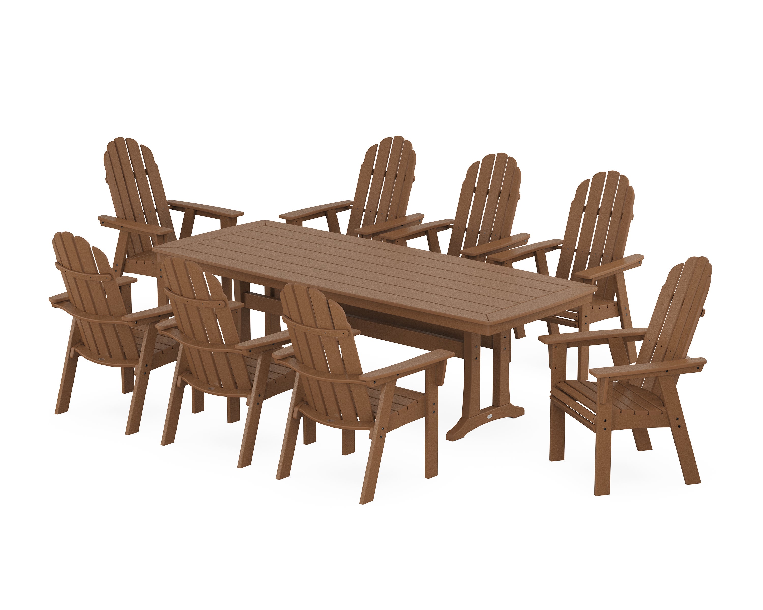 Vineyard Curveback Adirondack 9-Piece Dining Set with Trestle Legs in Teak