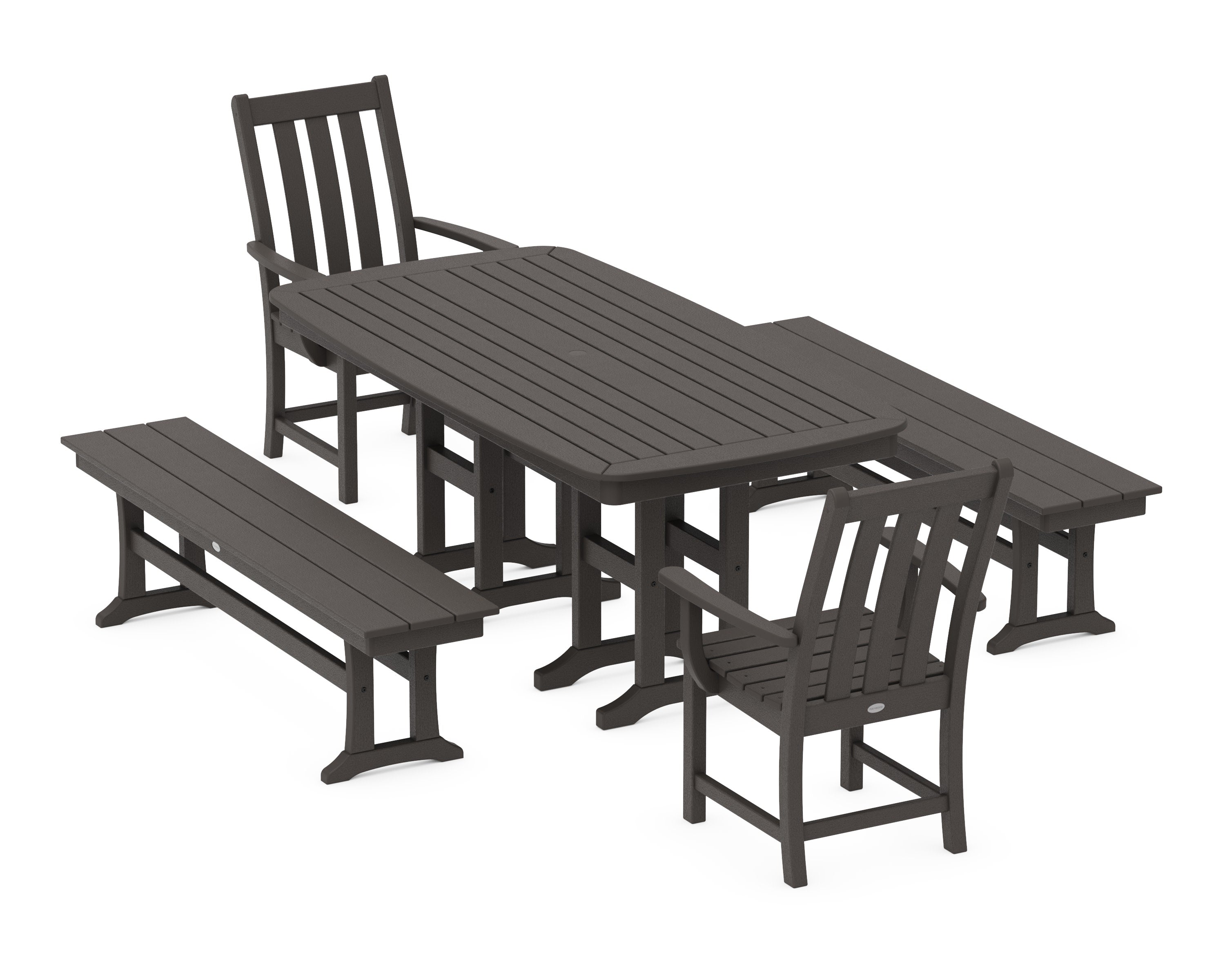 Vineyard 5-Piece Dining Set with Benches in Vintage Coffee