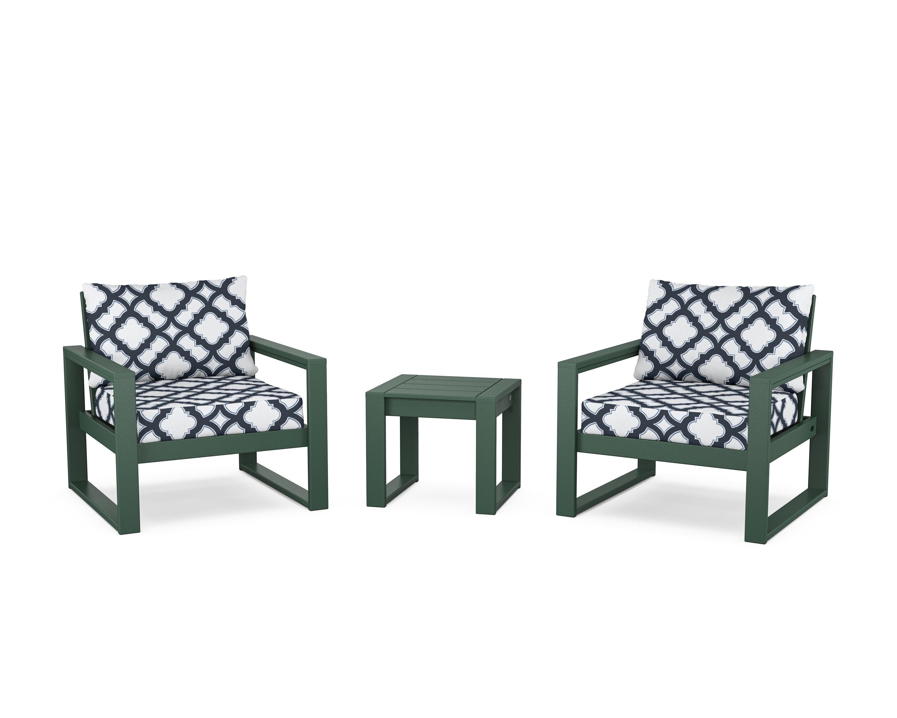 EDGE Sectional 3-Piece Deep Seating Set in Green / Trellis Marine Indigo