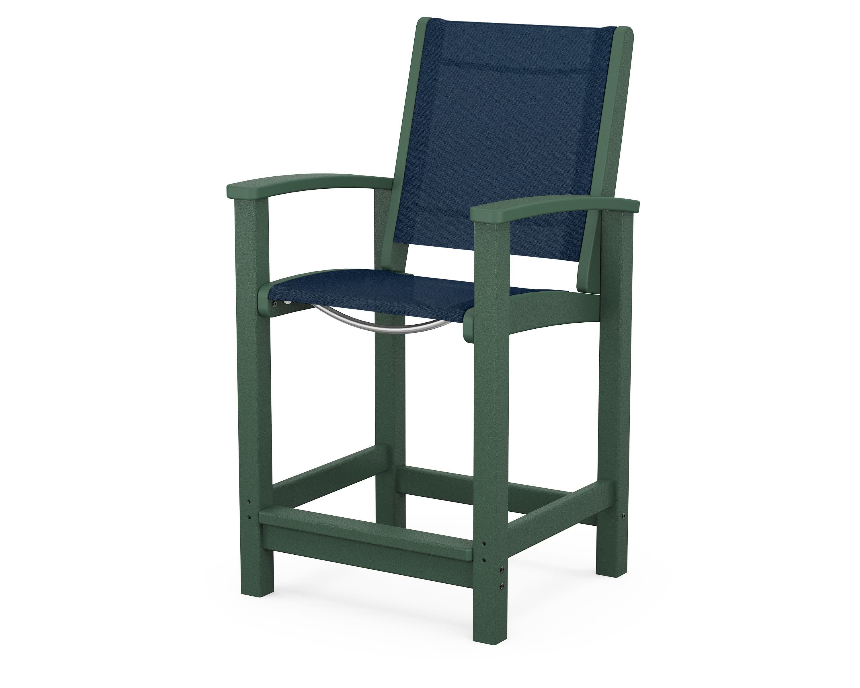 Coastal Counter Chair in Green / Navy Blue Sling