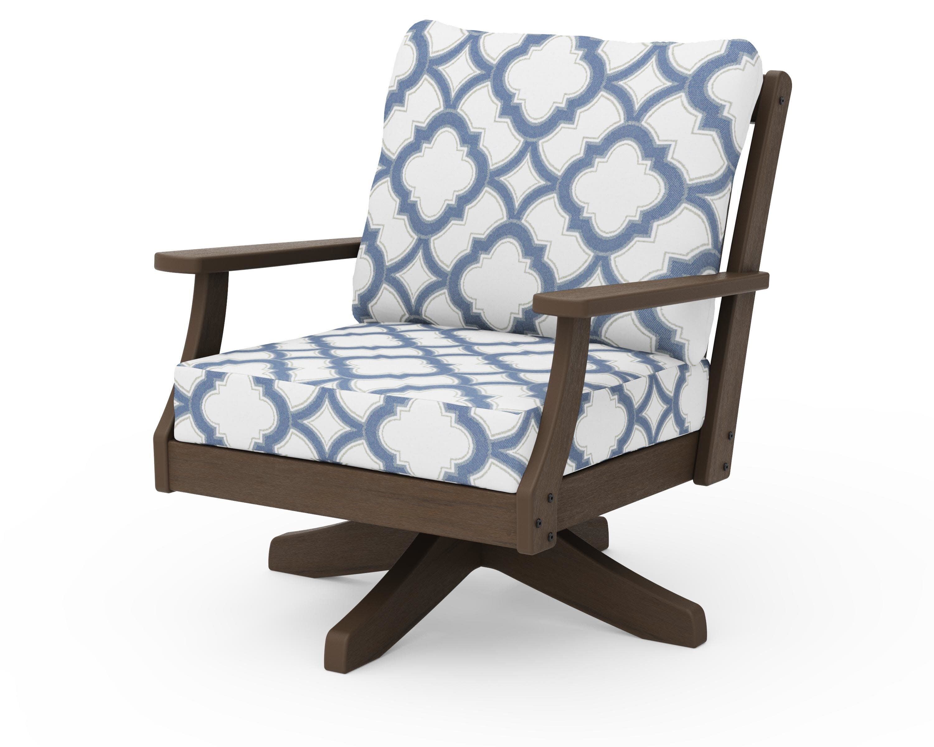 Braxton Deep Seating Swivel Chair in Kona / Trellis Sky Blue