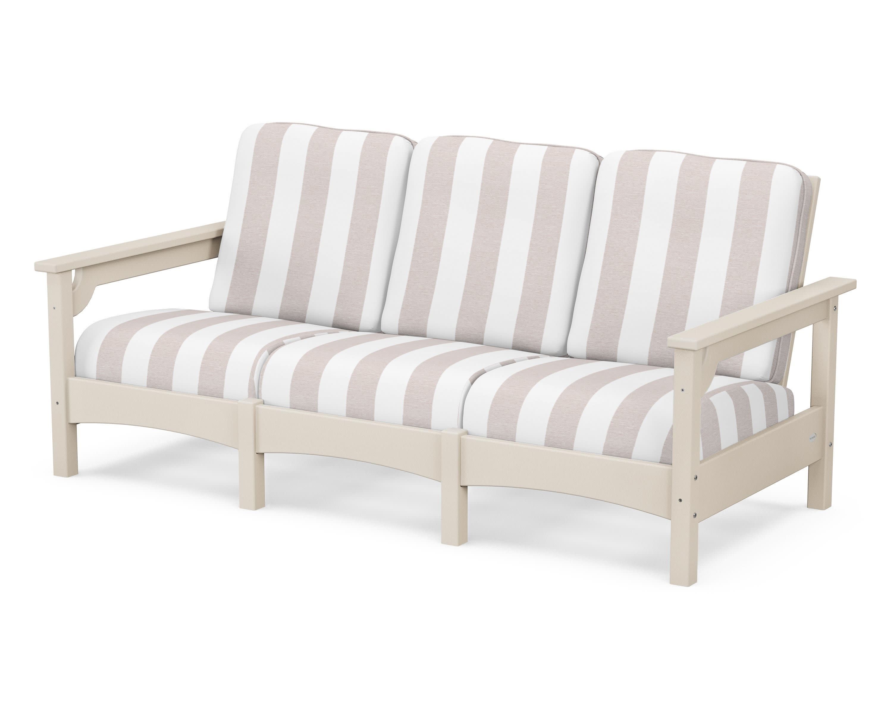 Club Sofa in Sand / Cabana Stripe Dune Burlap