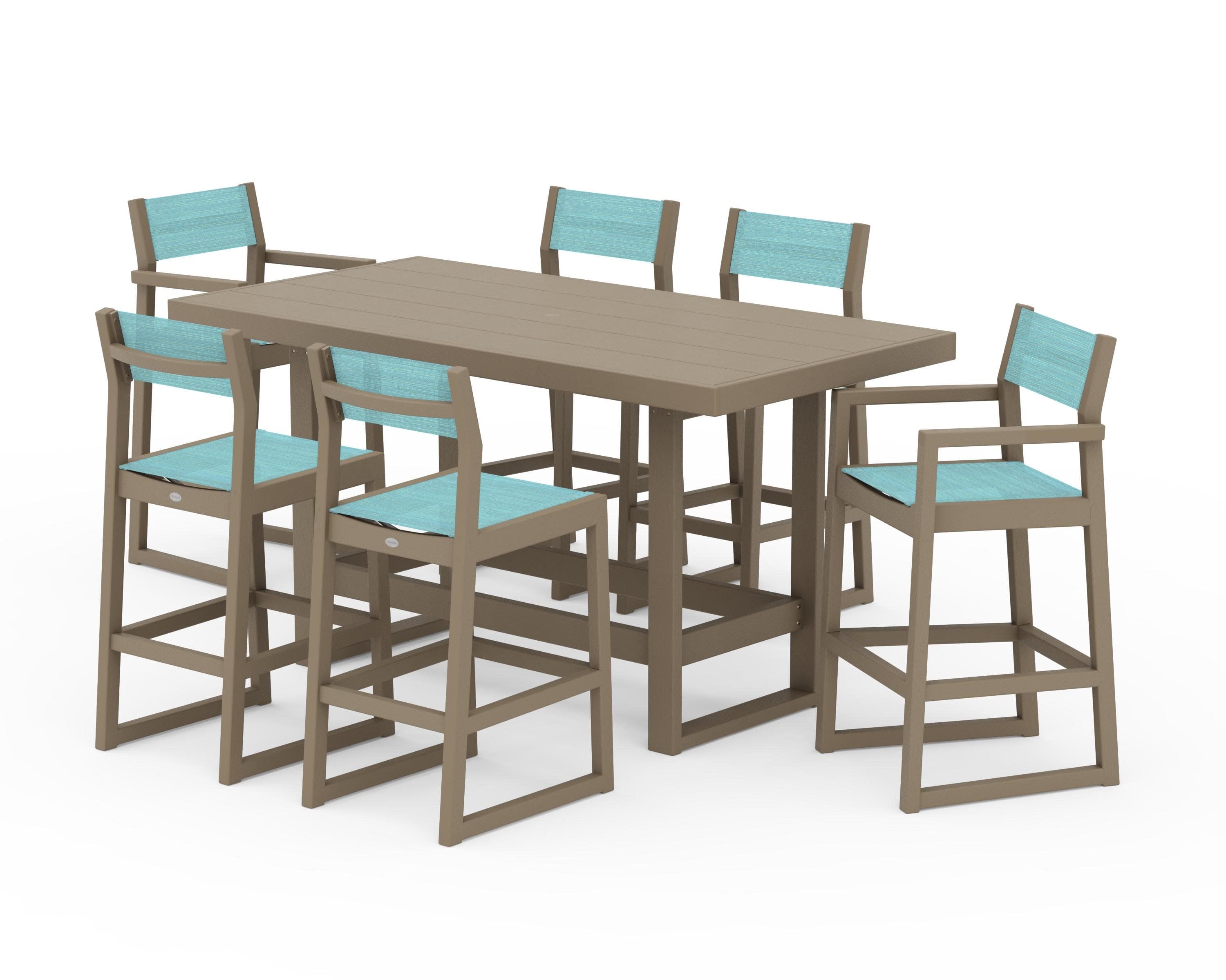 EDGE Sling 7-Piece Bar Table Set in Vintage Sahara / Dupioni Aquamarine Sling