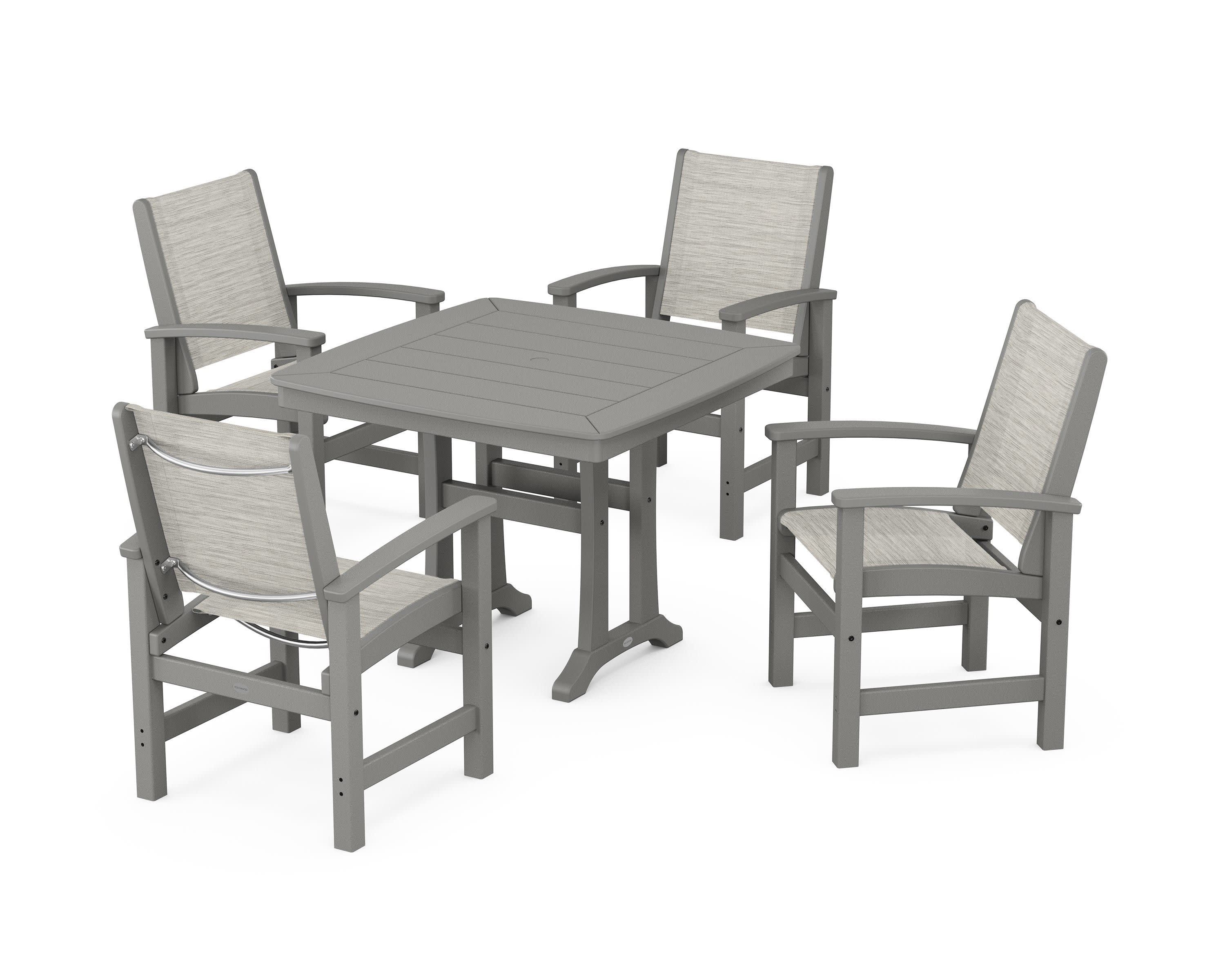 Coastal 5-Piece Dining Set with Trestle Legs in Slate Grey / Birch Sling
