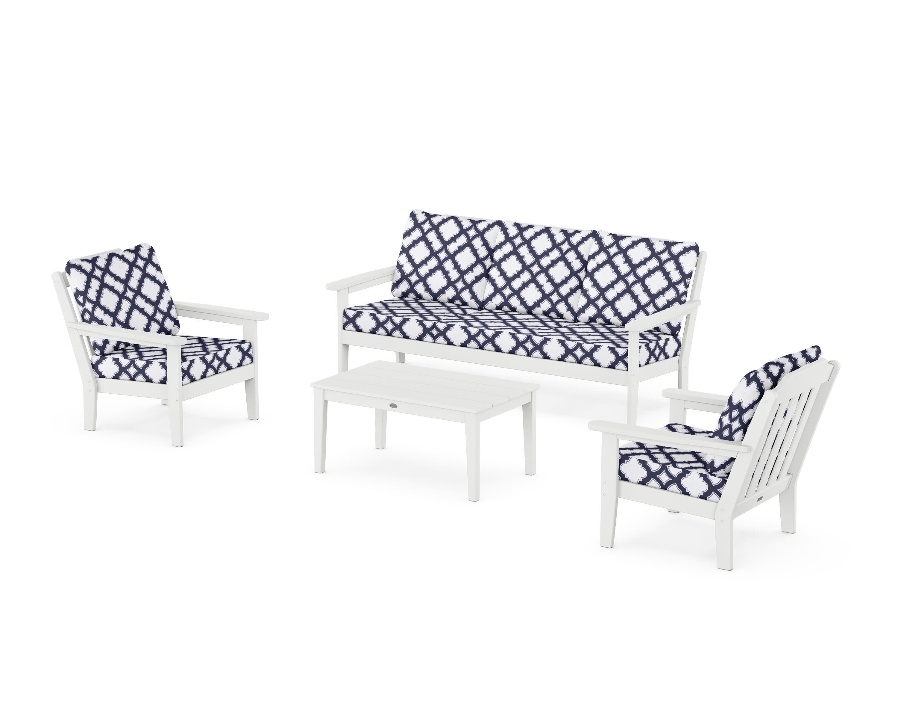 Cottage 4-Piece Deep Seating Set with Sofa in White / Trellis Navy