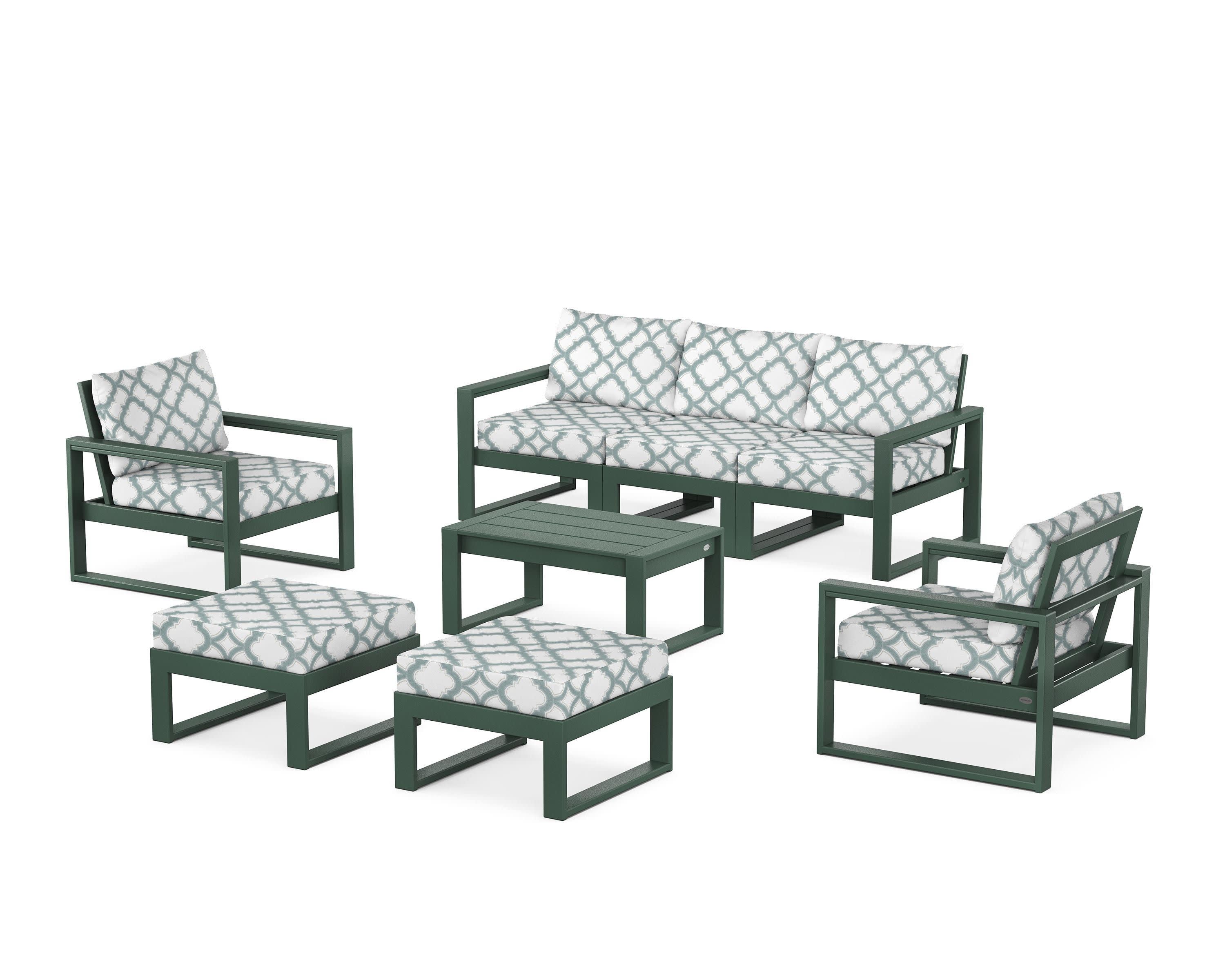 EDGE Sectional 8-Piece Lounge Sofa Set in Green / Trellis Glacier Spa